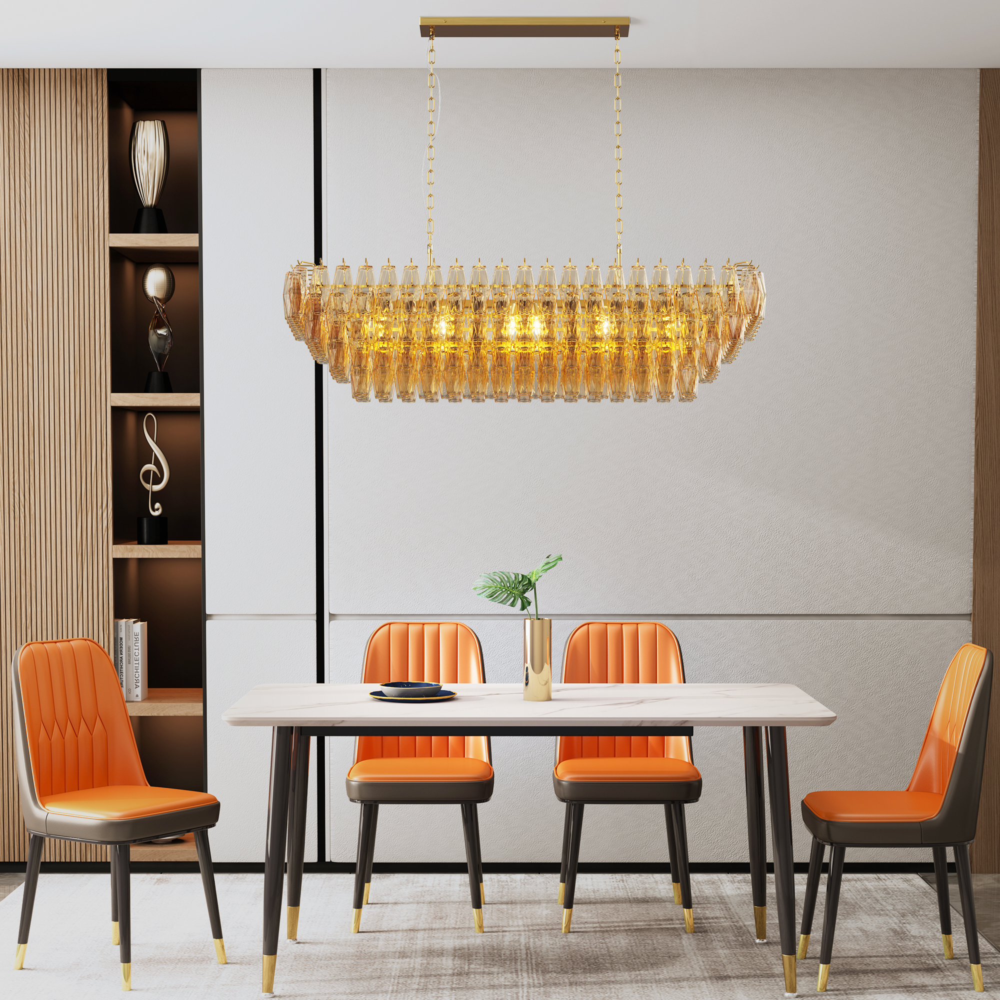 Modern Chandeliers for Dining Room, 54″ Large Rectangle Gold Kitchen Chandelier Over Table, 12-Light with Smoke Glass Ceiling Lights, Farmhouse Pendant Lighting Fixture for Living Room Bedroom