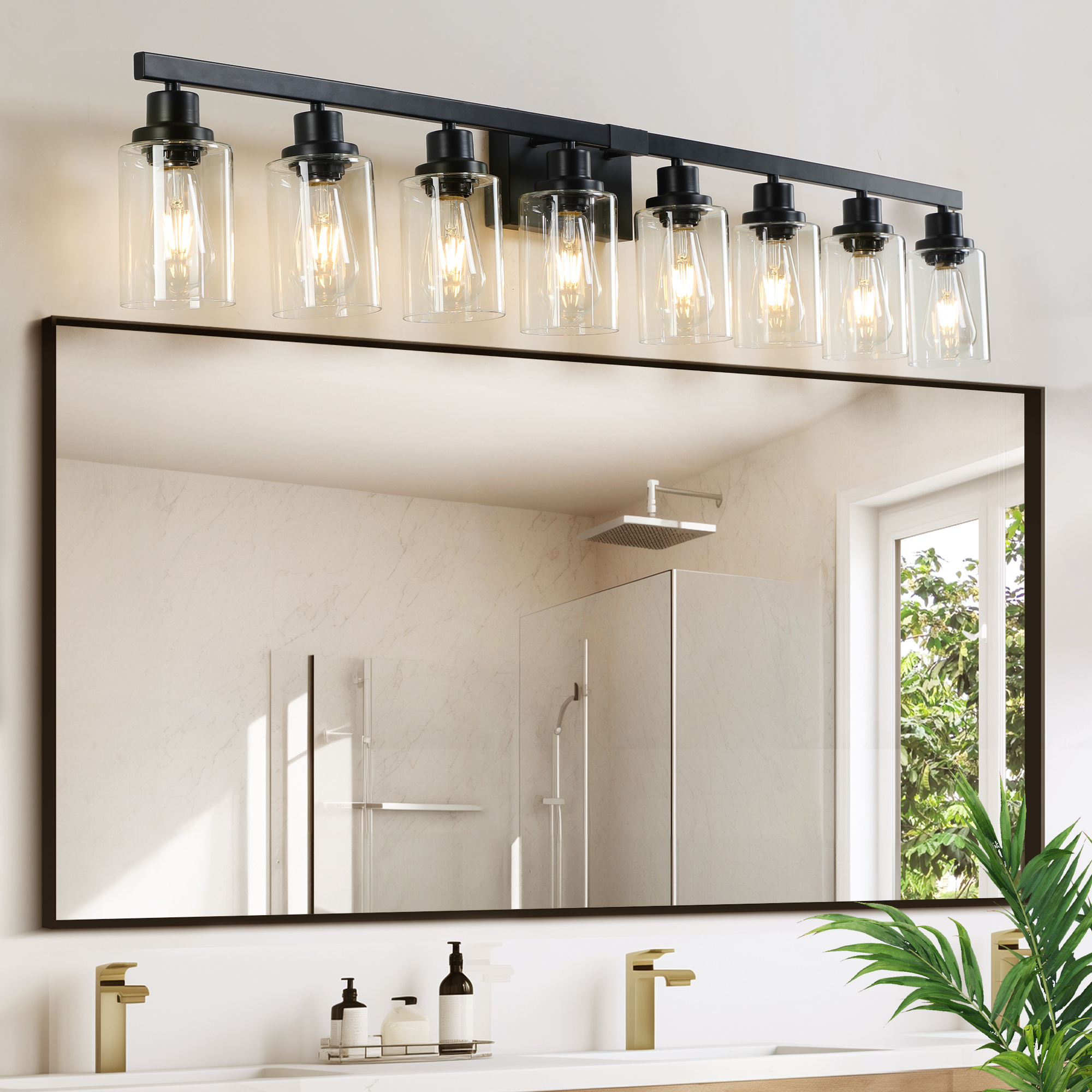 51″ Black 8-Light Vanity Light with Clear Glass Shades, Modern Iron Metal Bathroom Wall Fixture for Mirror, Ideal for Bathroom and Dressing Table (No Bulbs)