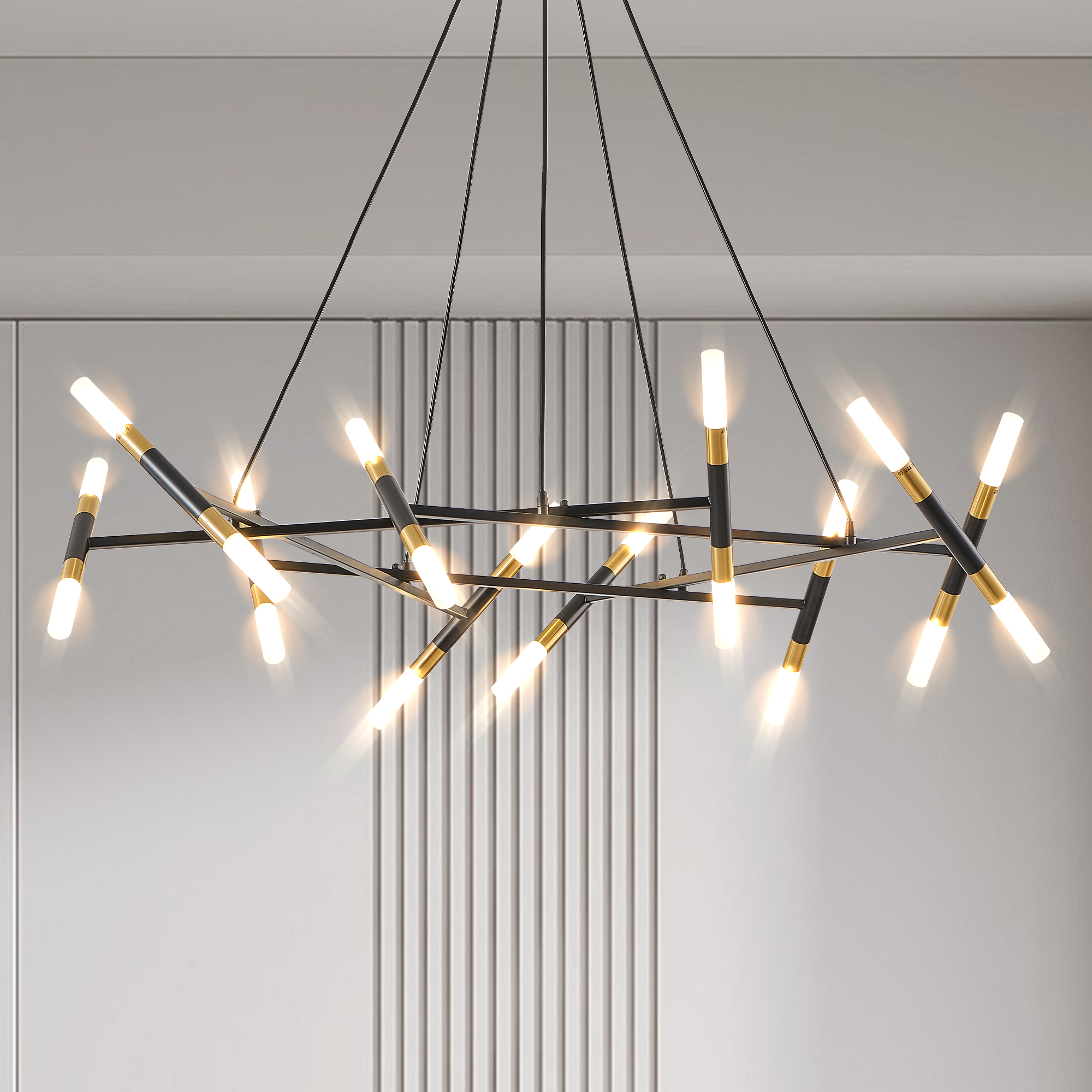41″ Black & Golden Modern Chandelier Light Fixture, Branch Design with Frosted Tubes, Black Cords, Adjustable Height Pendant Light for Dining Room, Living Room, or Kitchen Island (Bulb Not Included)