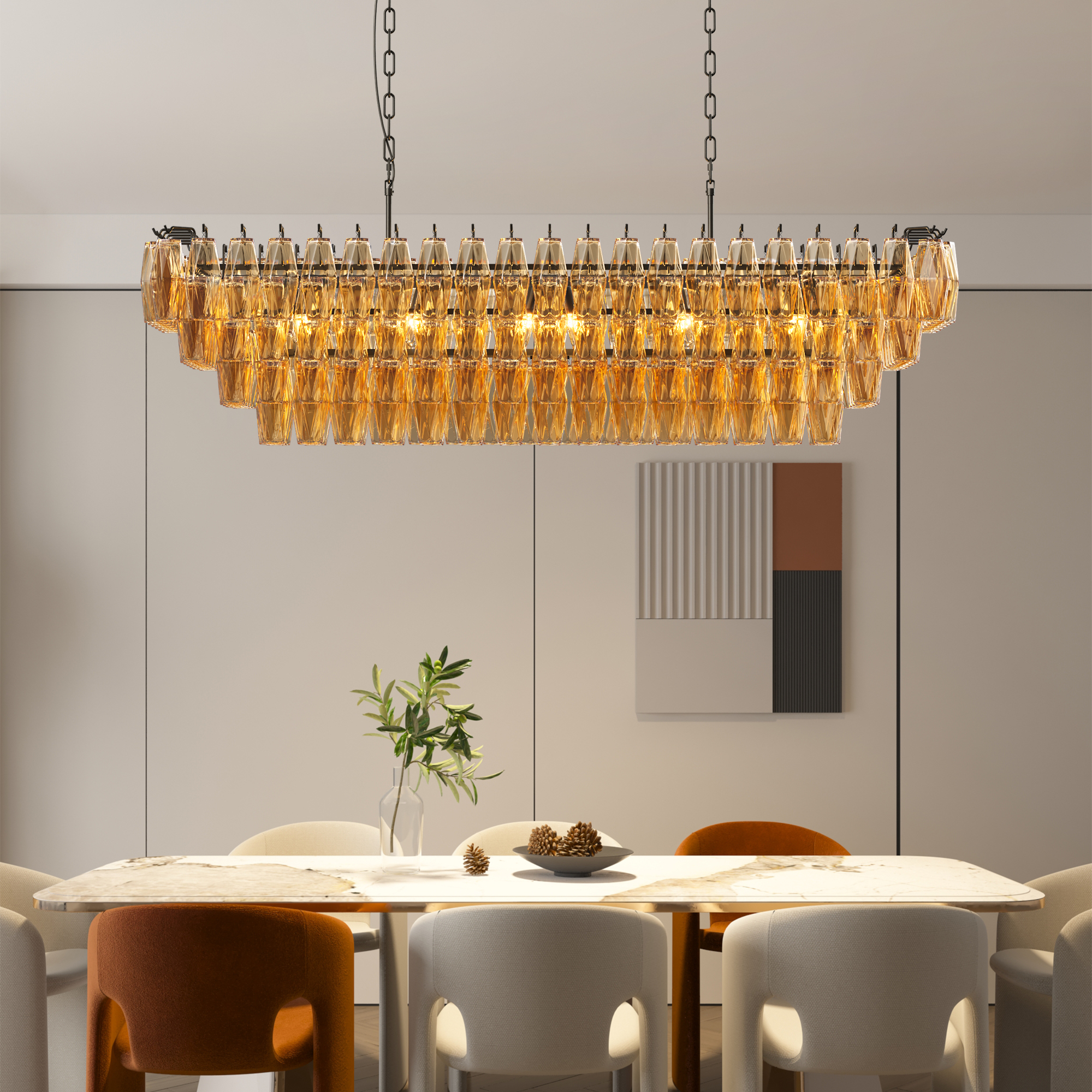54″ Black Rectangular Chandeliers for Dining Room, 12-Light 4 Tiered Large Smoke Glass Chandelier, Modern Kitchen Island Farmhouse Hanging Light Fixture for Living Room Foyer(Bulb not included)