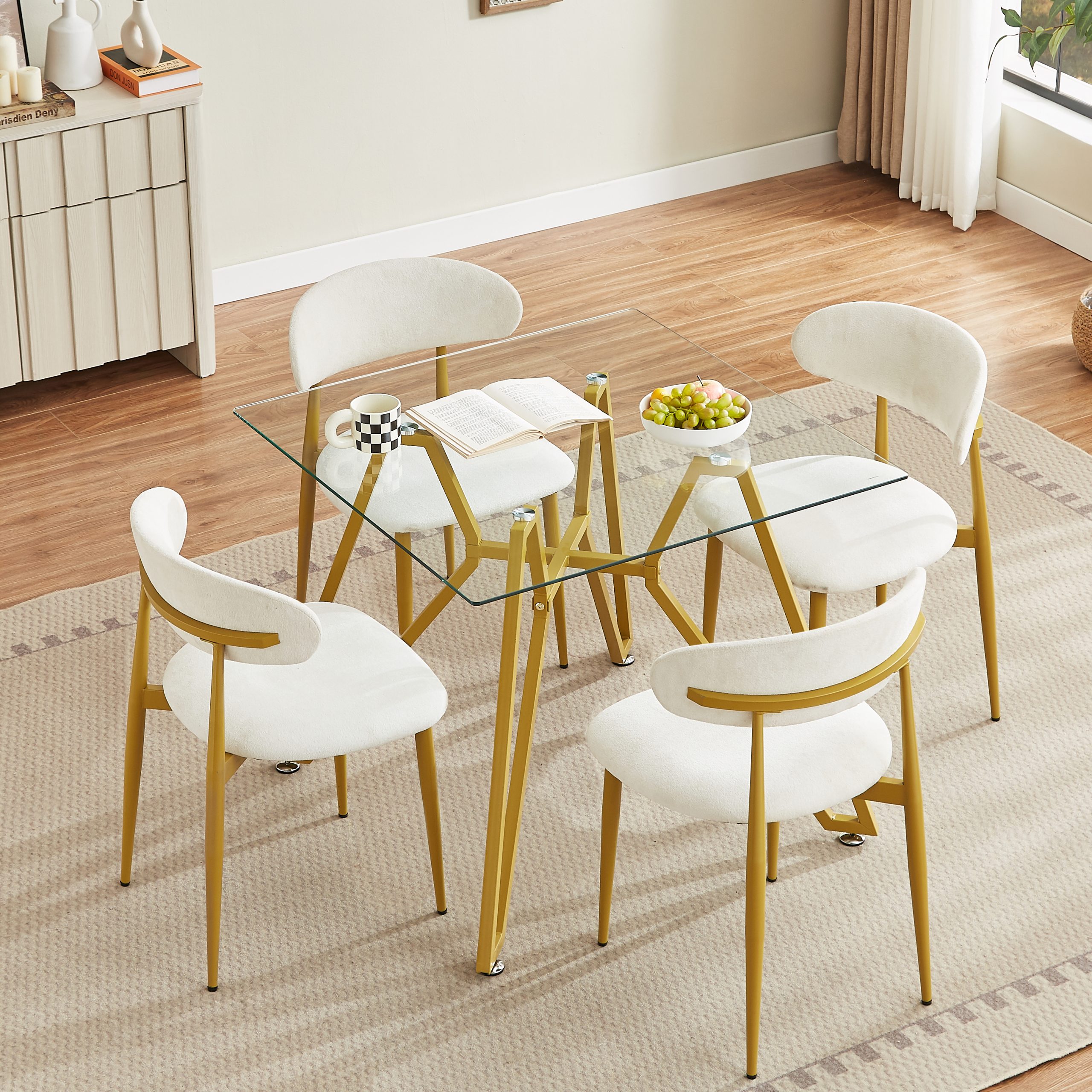 35.4-inch square tempered glass dining table, suitable for 2-4 people, space-saving small kitchen dining table, equipped with sturdy metal table legs,suitable for dining room, living room,Gold