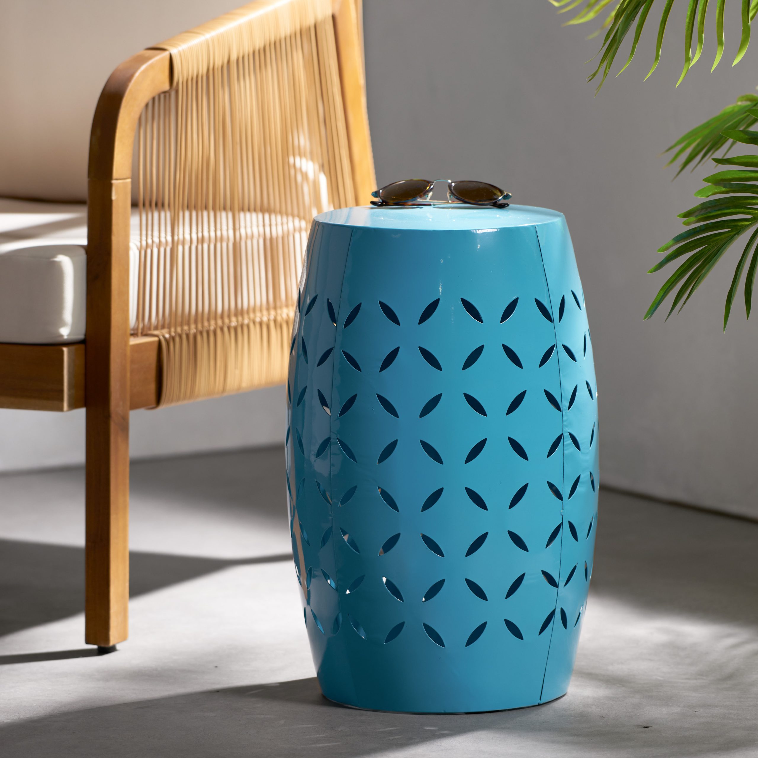 LILAC 12″ Accent Side Table, Cylindrical Design End Table for Living Room, Family Room, or Entryway, Industrial Style,Coffee Side Tables for Indoor Outdoor, Blue Color
