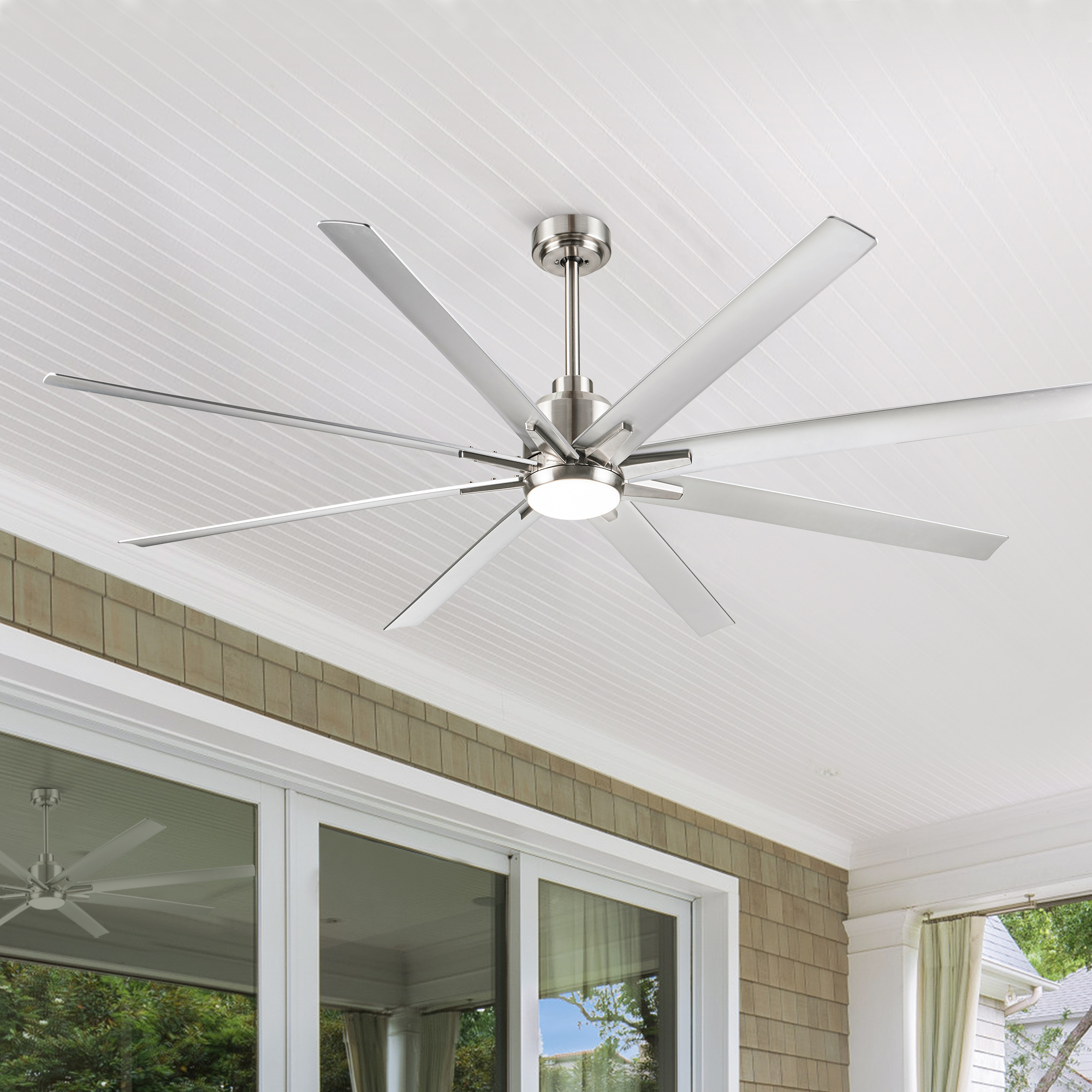 Smart 72″ Integrated LED Ceiling Fan with Silver Blades in Brushed Nickel Finish