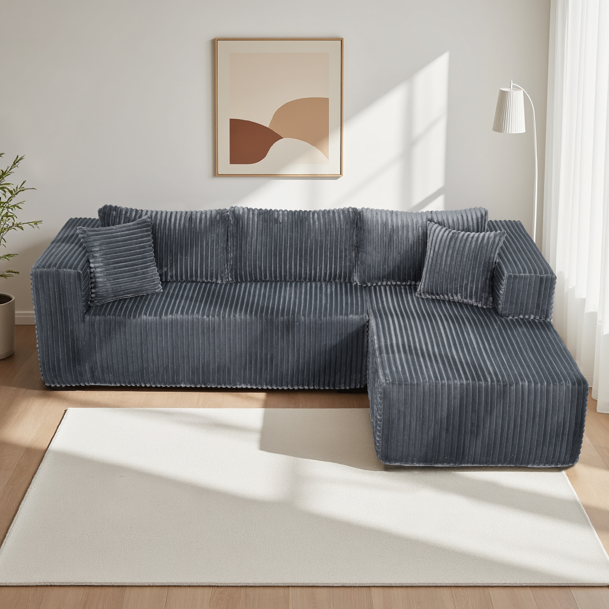 105″ L-Shaped Modular Compression Sofa, Plush Upholstery, All-Foam Structure (No Springs), Vacuum-Packed, Space-Saving for Living Room, Bedroom, Apartment (Left Chaise)
