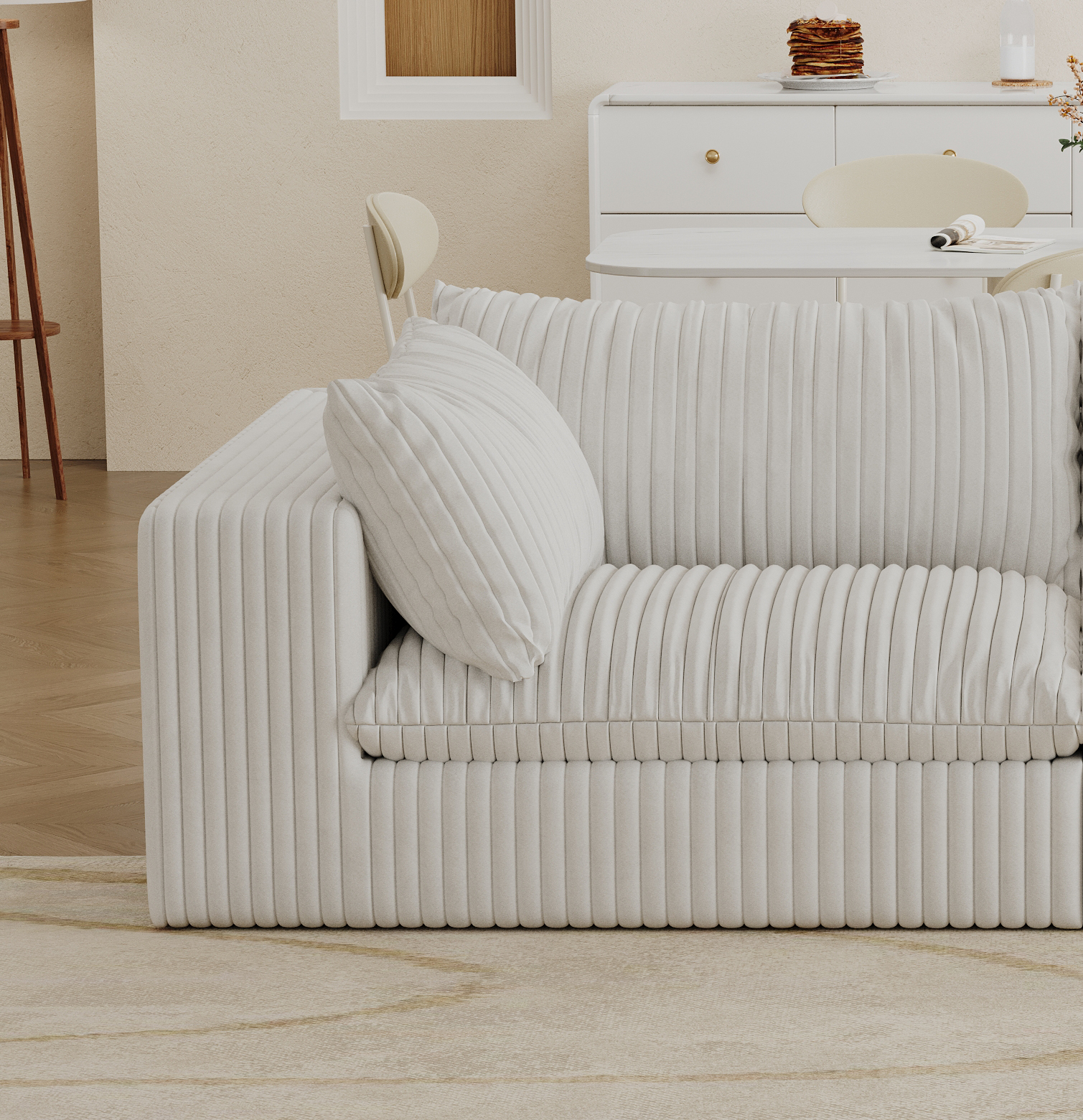 Cloud Sofa,Corduroy Fabric,Deep Seat Couches,Double-layer design,Removable Cushion,No Assembly, DIY Combination for Living room, Bedroom,Conference room ,Apartment,White