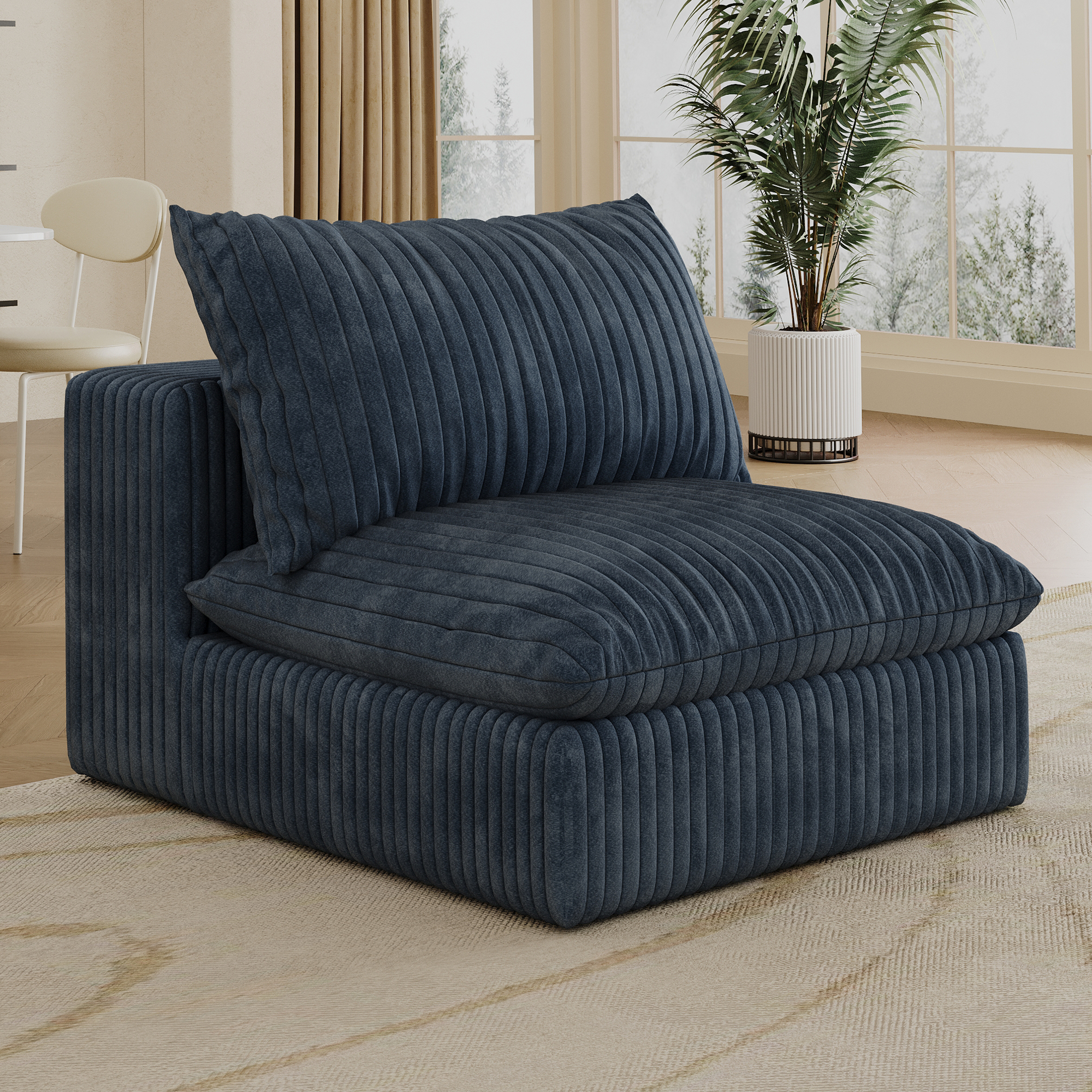 Cloud Sofa,Corduroy Fabric,Deep Seat Couches,Double-layer design,Removable Cushion,No Assembly, DIY Combination for Living room, Bedroom,Conference room ,Apartment,Blue