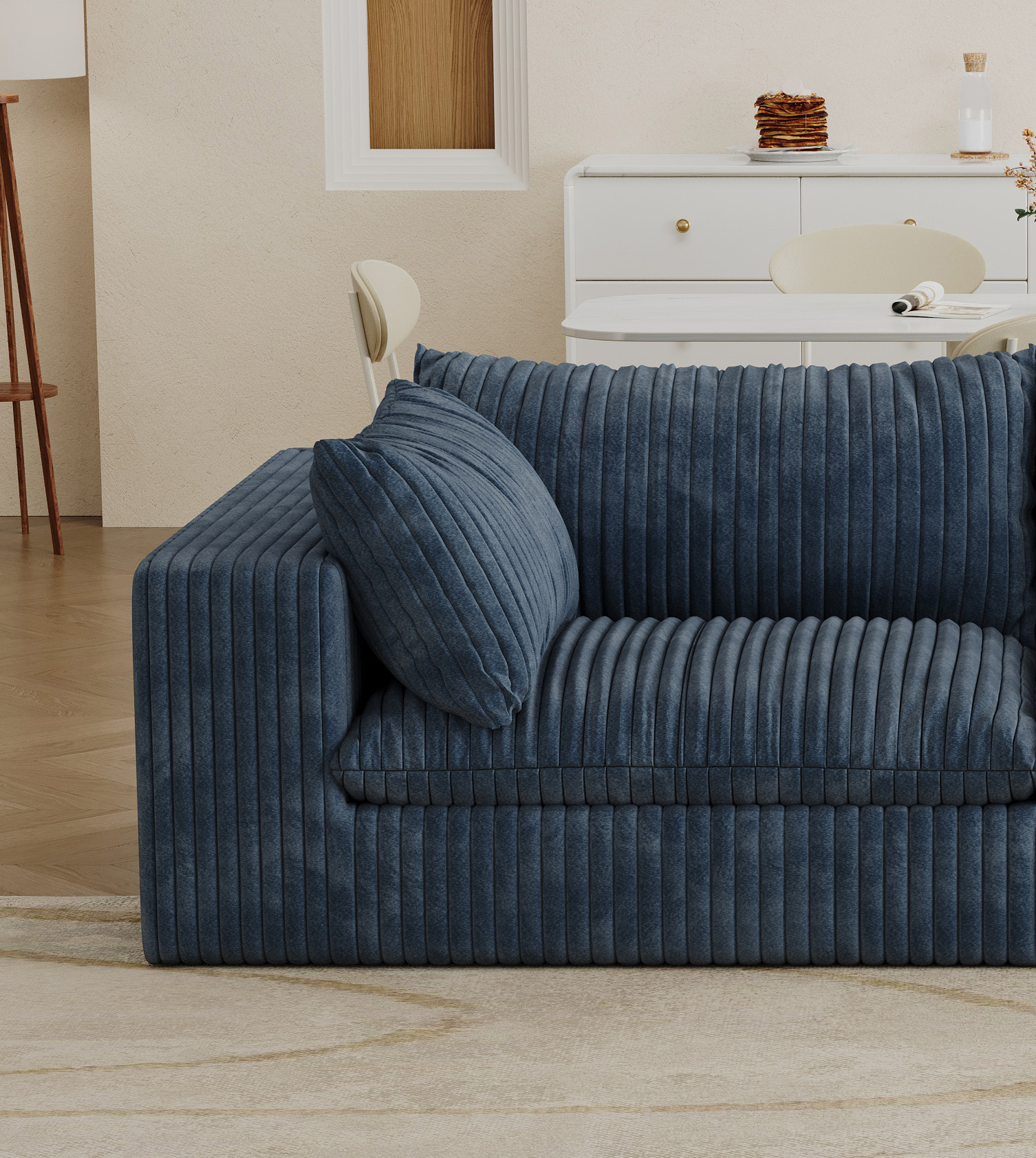 Cloud Sofa,Corduroy Fabric,Deep Seat Couches,Double-layer design,Removable Cushion,No Assembly, DIY Combination for Living room, Bedroom,Conference room ,Apartment,Blue