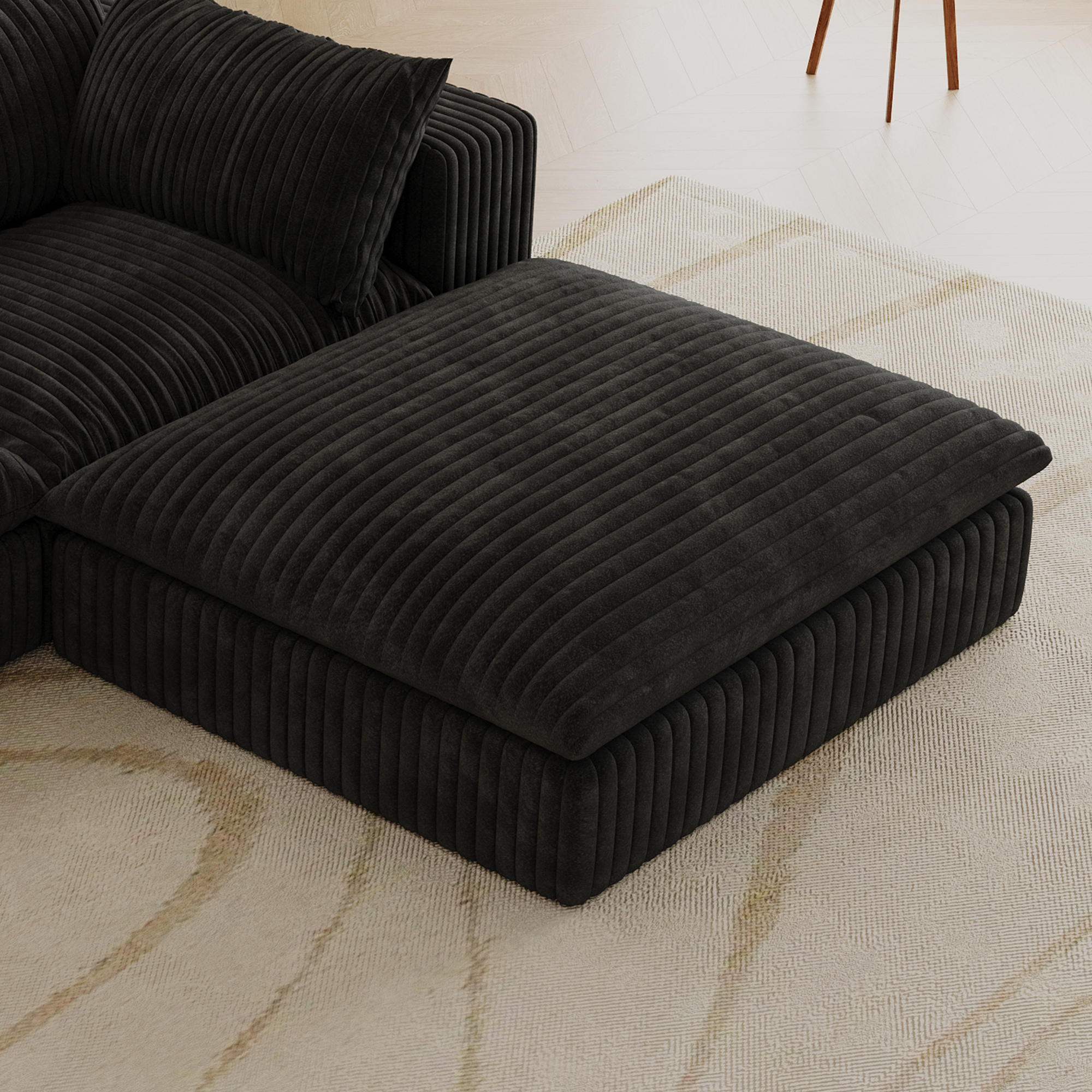 Cloud Sofa,Corduroy Fabric,Deep Seat Couches,Double-layer design,Removable Cushion,No Assembly, DIY Combination for Living room, Bedroom,Conference room ,Apartment,Black