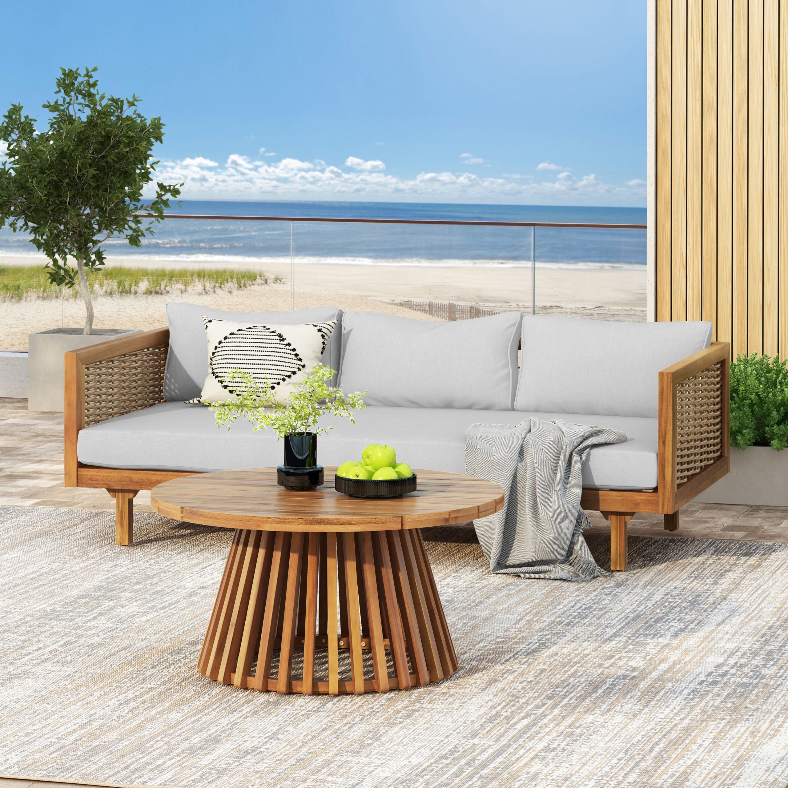 Wicker Patio Furniture Set Outdoor Rattan Sectional Sets Conversation Set – Weather-Resistant, for Garden, Patio & Deck(with Water Resistant Thick Light Gray Cushions)