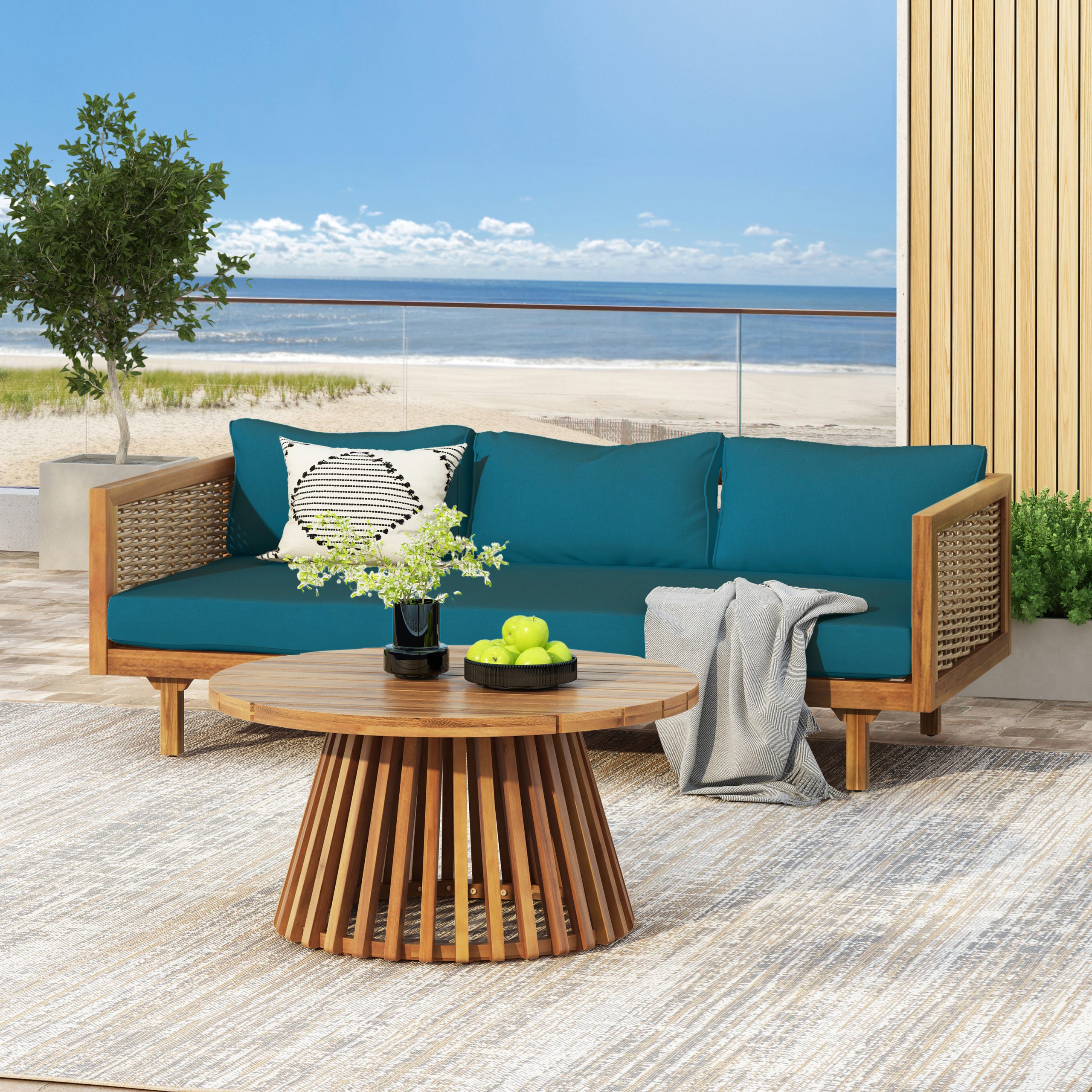 Wicker Patio Furniture Set Outdoor Rattan Sectional Sets Conversation Set – Weather-Resistant, for Garden, Patio & Deck(with Water Resistant Thick Dark Teal Cushions)