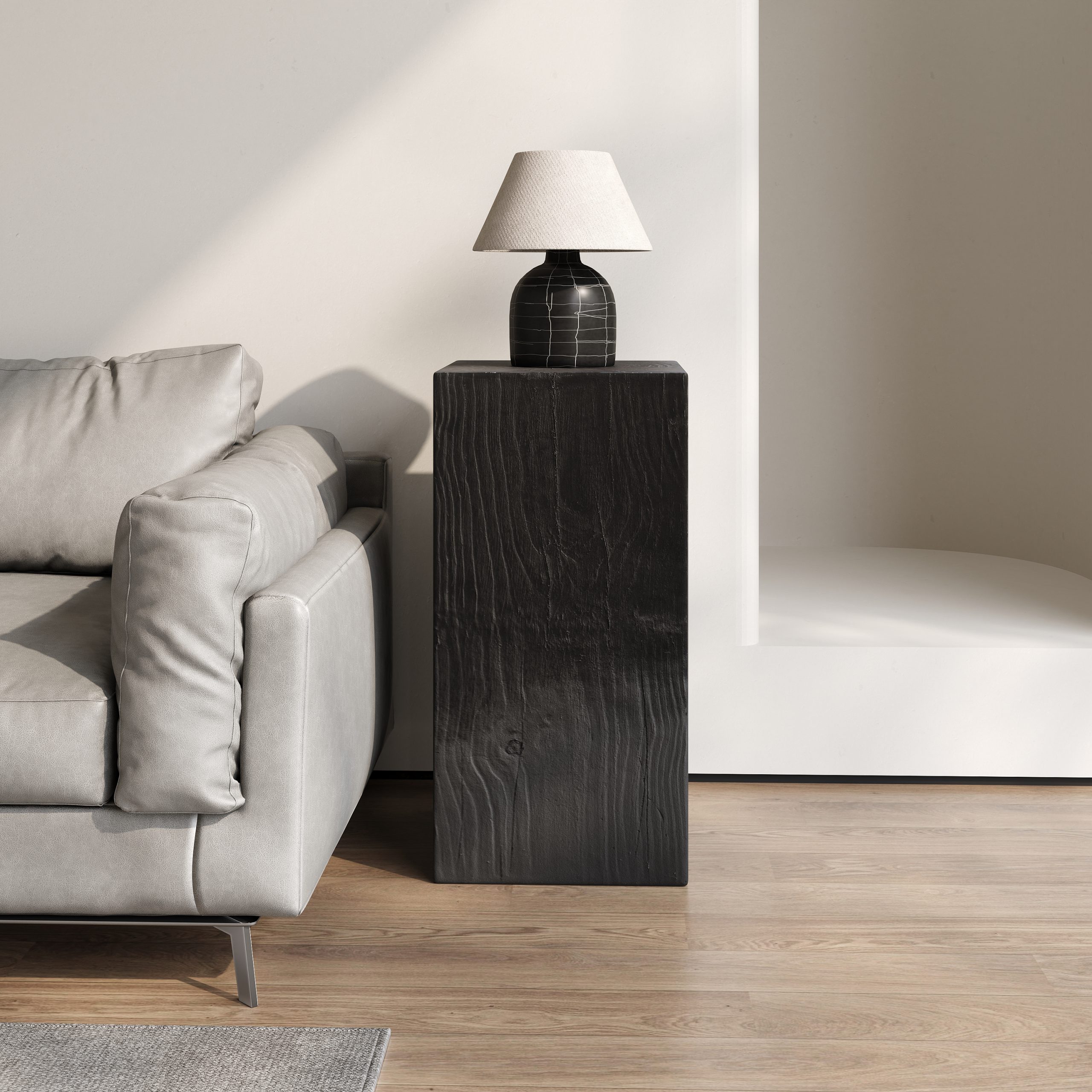 Wood-Look Square-Column MGO End Table, H33.75″,Wood-Like Distressed Finish, Mix with Different Heights, Indoor Outdoor Use,Black Color