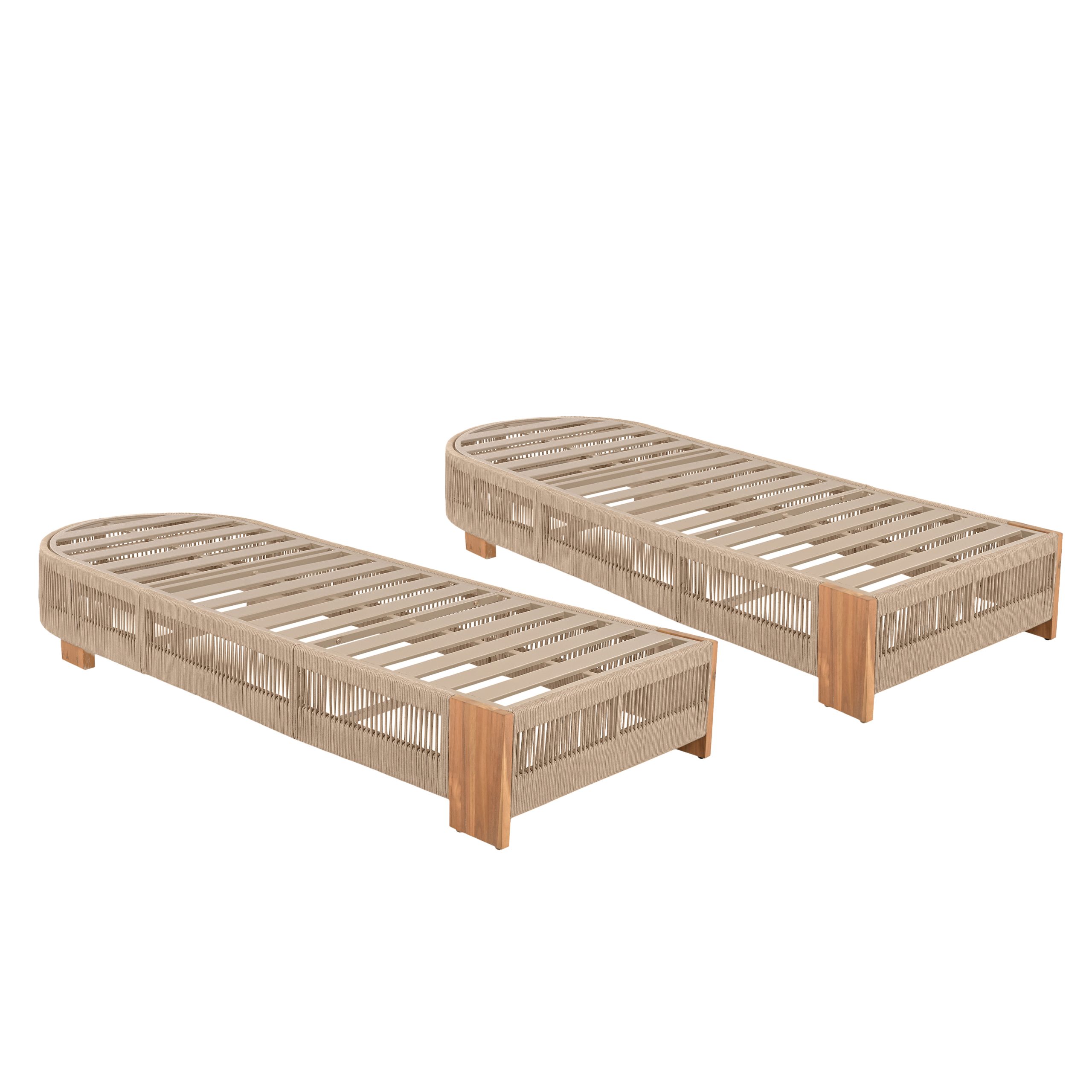 Outdoor Acacia Wood Patio Adjustable Lounge Chair Set of 2 – Uncushioned for Backyard Pool Garden – Beige rope & Natural iron