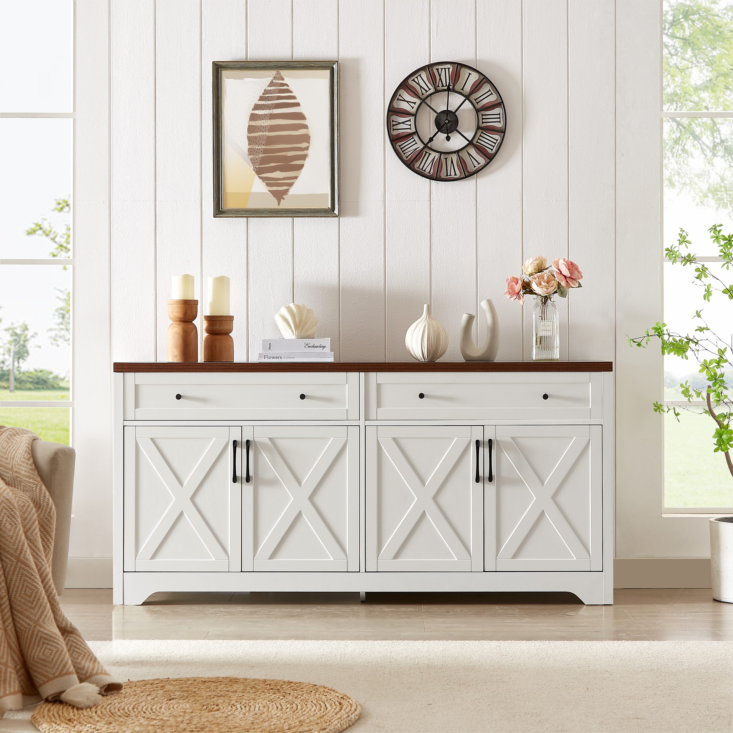 61 inch TV stand for living room, multifunctional combination TV stand, large capacity storage cabinet, can be used in living room, bedroom, office area,61.3”L x 15”W x 29.8”H