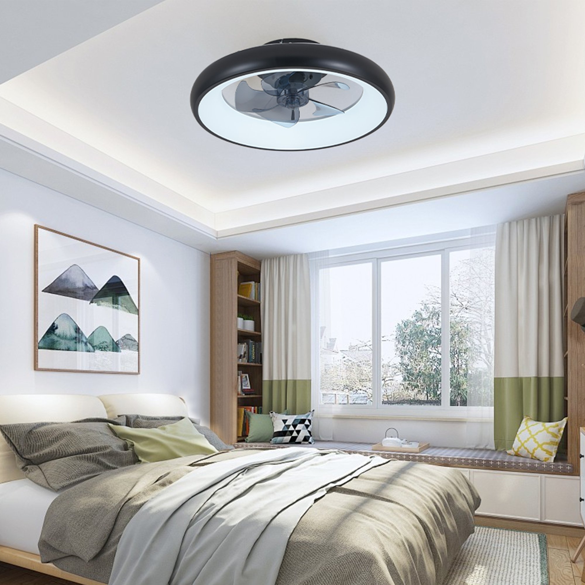 20″ Black LED Ceiling Fan Light – Dimmable & Adjustable Color Temperature, APP & Remote Control, Modern Smart Ceiling Fan for Living Room, Bedroom, and Dining Room (Silent/6-Speed/Reversible/DC Motor)