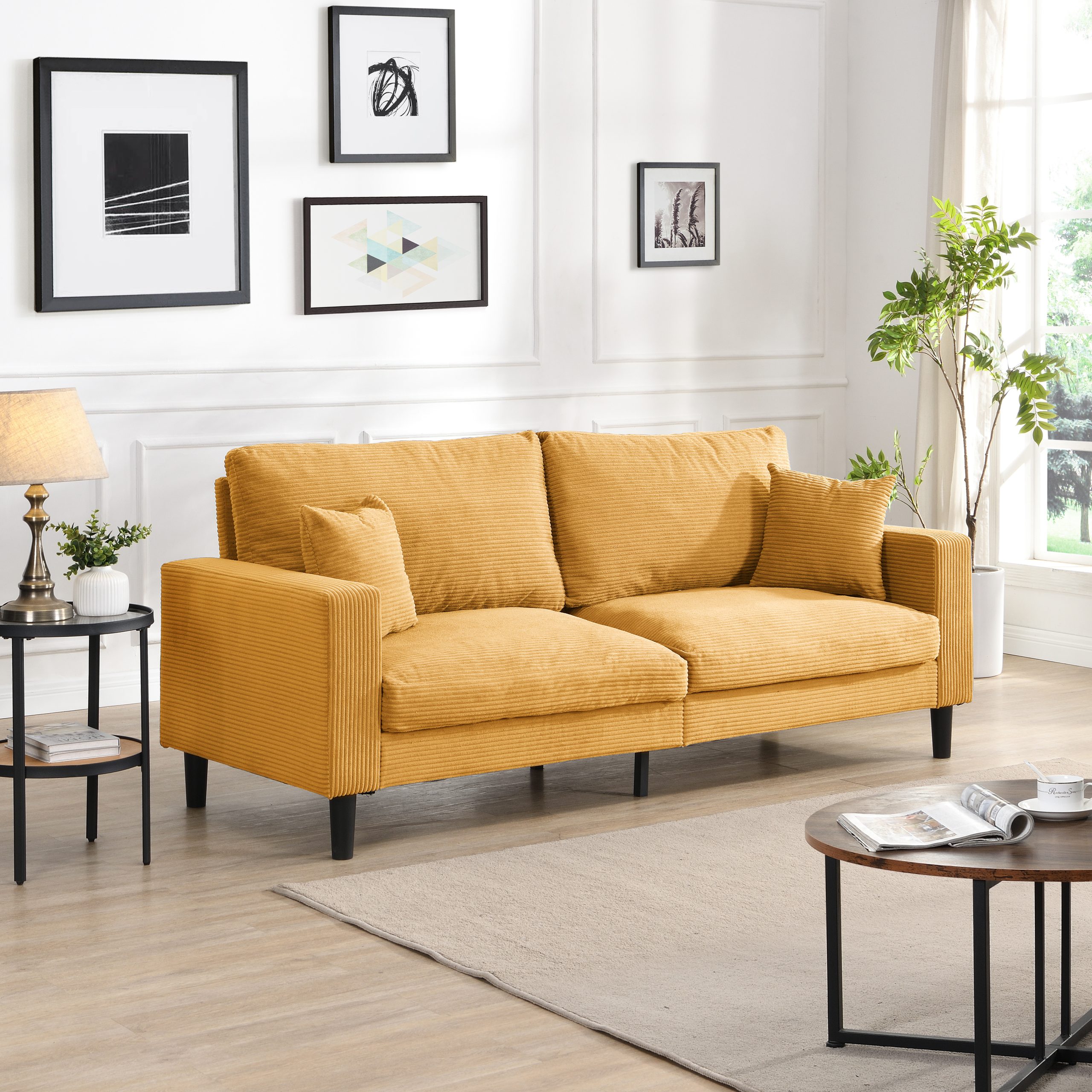 74″ High Resilience three seater Sofa, Wooden Frame 3 Seat Sofa, Comfy , Modern Upholstered Sofa, Living Room Bedroom Apartment , Orange