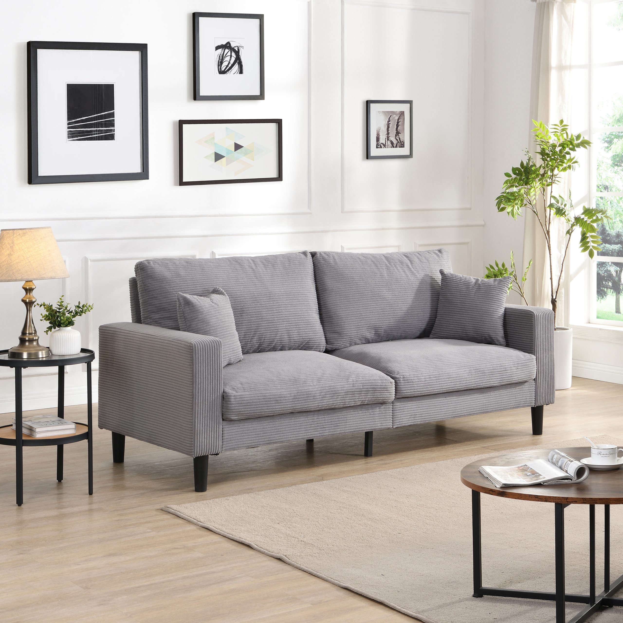74″ High Resilience three seater Sofa, Wooden Frame 3 Seat Sofa, Comfy , Modern Upholstered Sofa, Living Room Bedroom Apartment ,Light gray