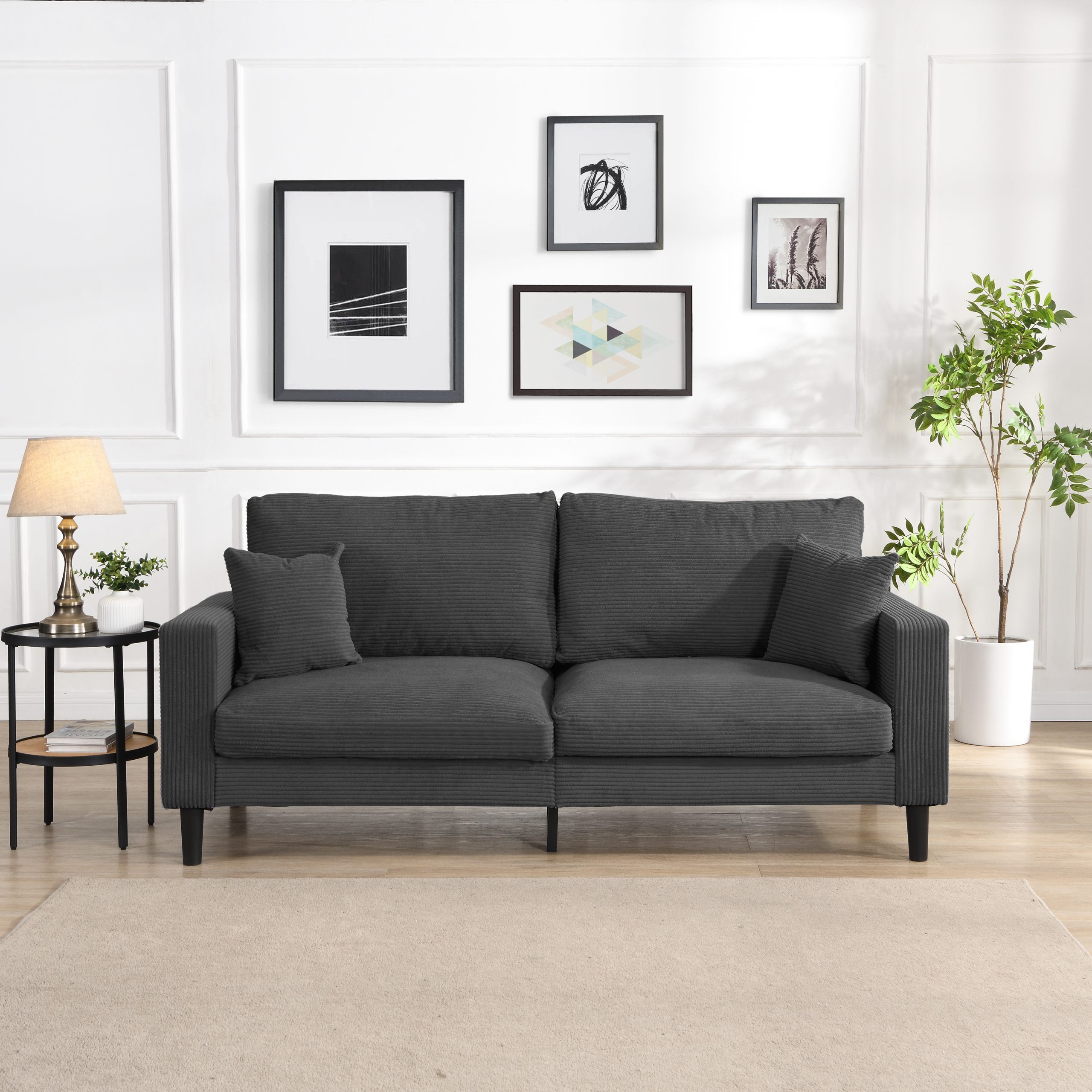 74″ High Resilience three seater Sofa, Wooden Frame 3 Seat Sofa, Comfy , Modern Upholstered Sofa, Living Room Bedroom Apartment , Dark gray