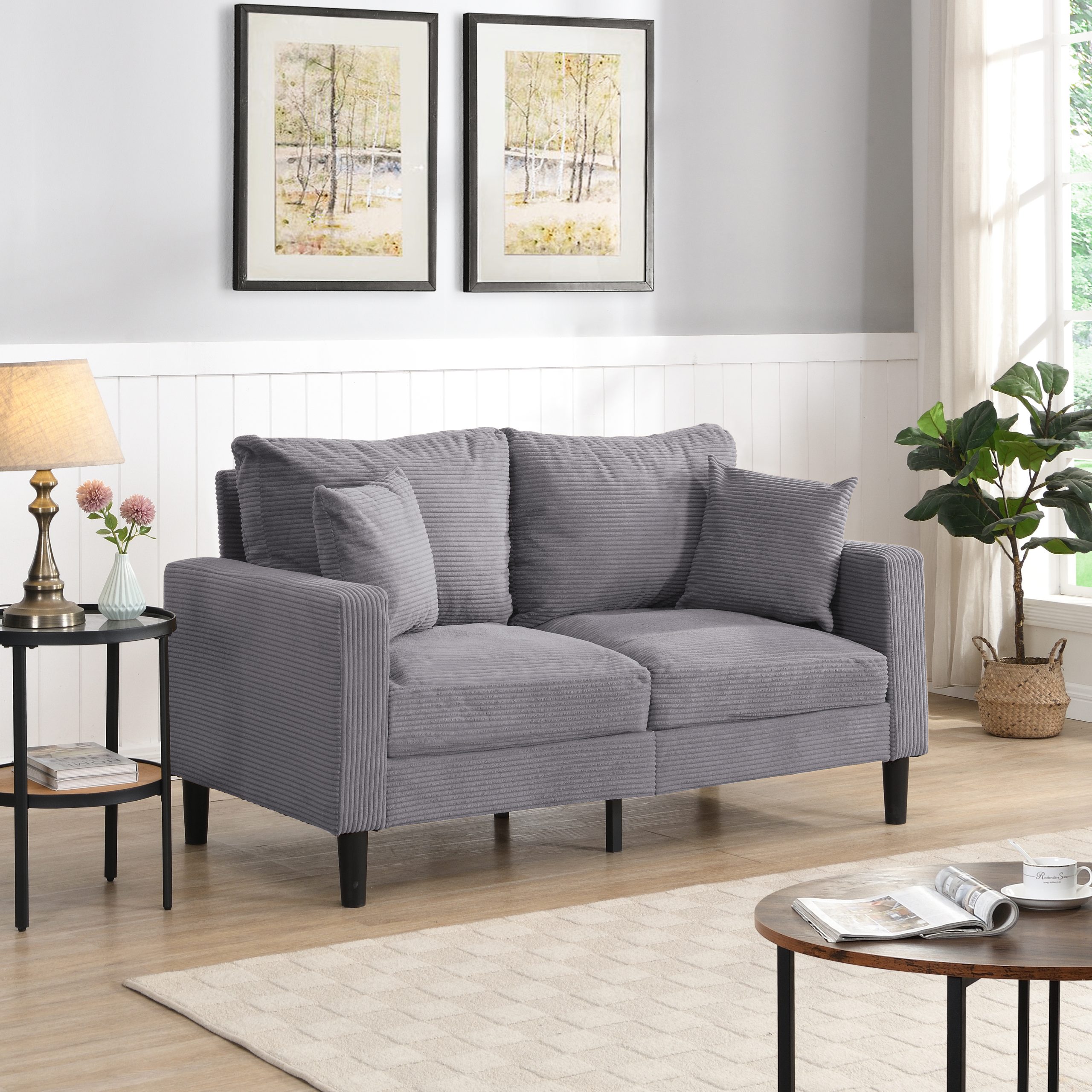 57 ” High Resilience Loveseat Sofa, Wooden Frame 2 Seat Sofa, Comfy , Small Space Saving Modern Upholstered Sofa, Living Room Bedroom Apartment Small Space , Light gray