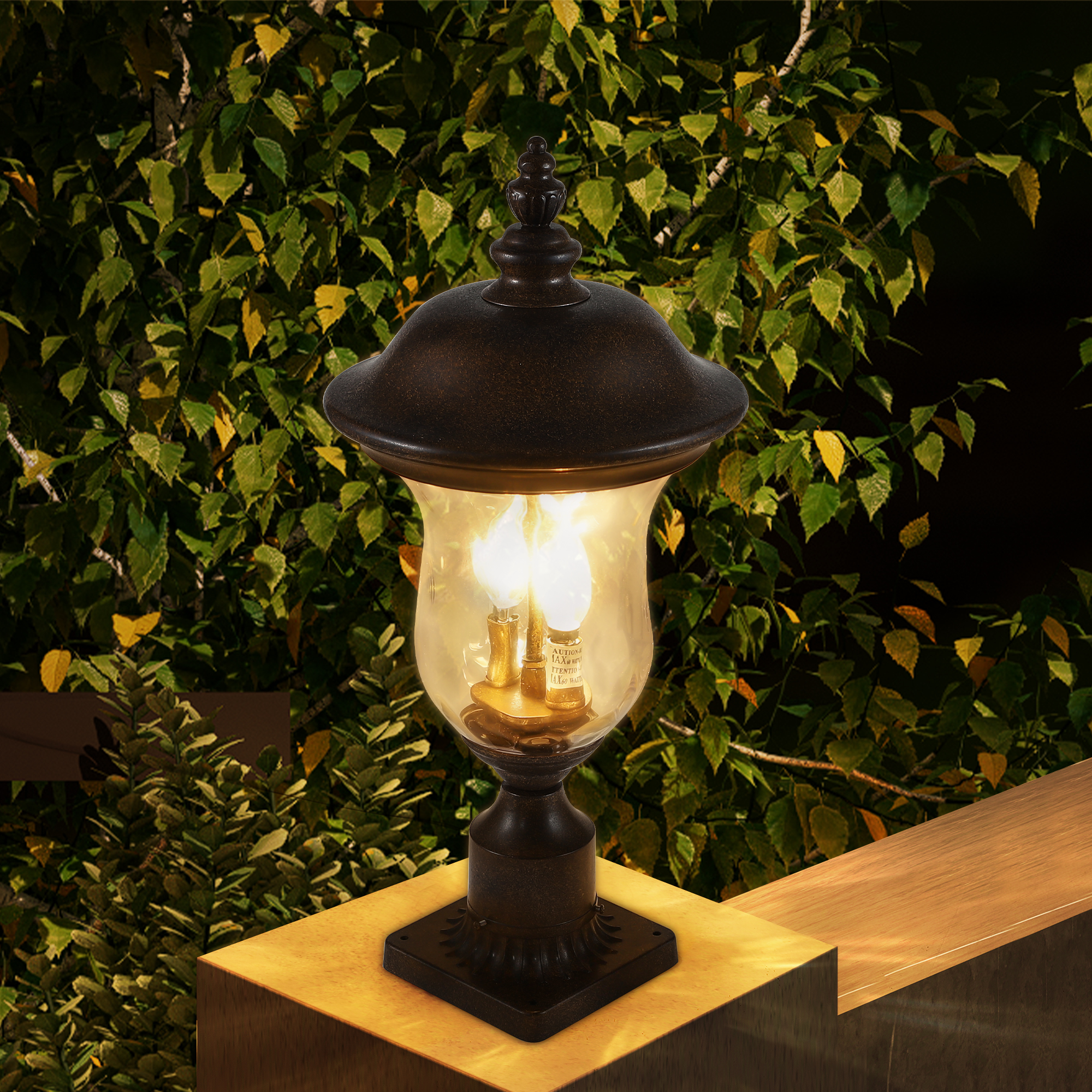 21″(H) Vintage Outdoor Lamp Post Light, Waterproof Garden Patio Lantern with Clear Glass Shade, Classic Bronze Finish, Ideal for Yard, Porch, Walkway, and Driveway Lighting (One Piece & No Bulb)