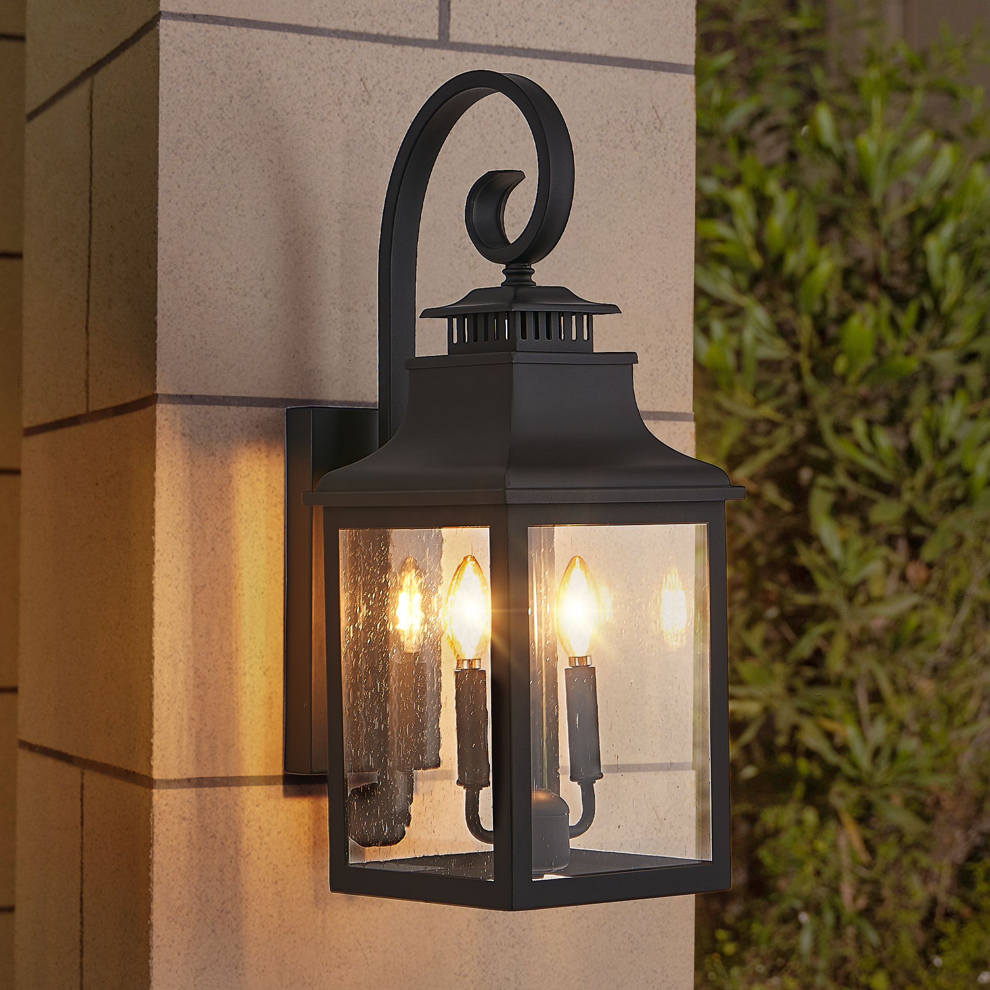 23″(H) 1-Pack Outdoor Wall Lantern Light – Vintage Black Metal Sconce with Clear Seeded Glass for Porch, Patio, and Garden (Bulb Not Included)