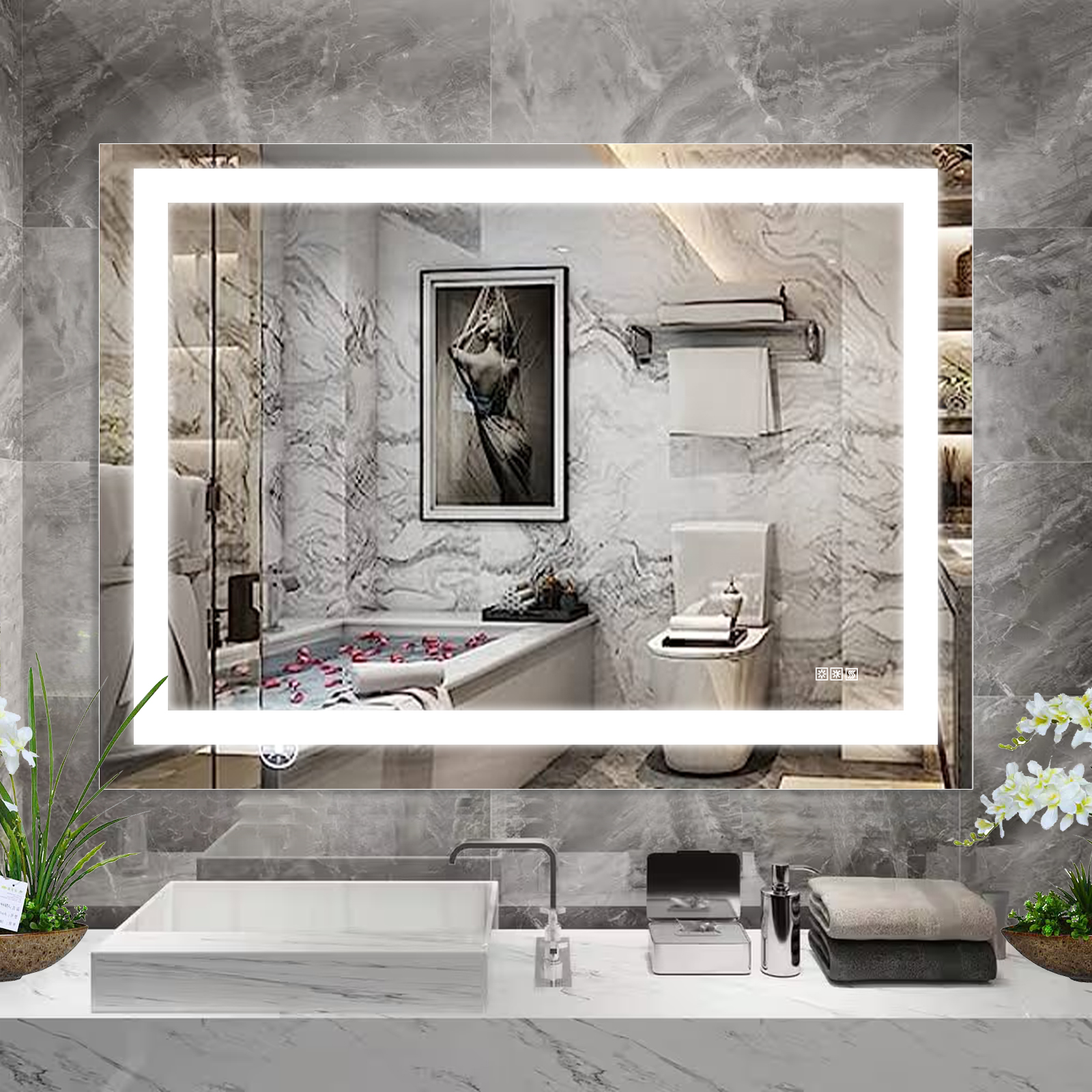 48″ x 36″ LED Bathroom Mirror with Anti-Fog and Touch Sensor – Modern Frameless Lighted Wall Mirror for Bathroom Vanity, Shower Room, or Dressing Area