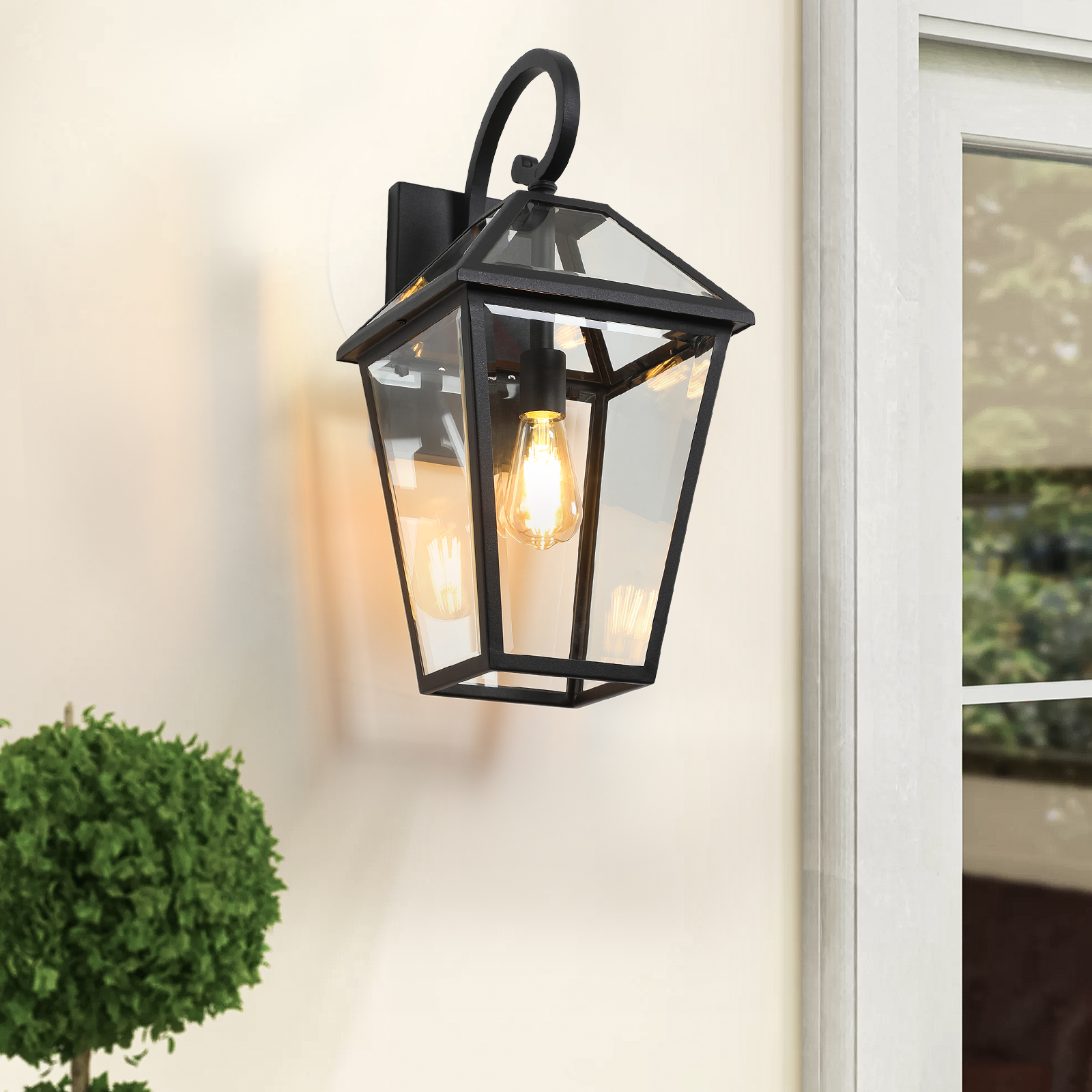 21″(H) 1-Pack Outdoor Wall Lantern Light – Modern Black Metal & Clear Glass Sconce for Porch, Patio, and Garden Lighting (Bulb Not Included)