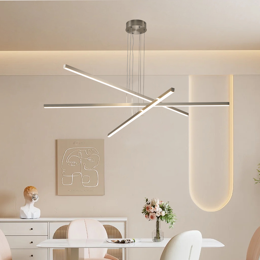 48″ Modern LED Chandelier – Geometric 3-Arm Design, Adjustable Hanging, Sleek Metal Finish for Dining Room, Living Room & Office