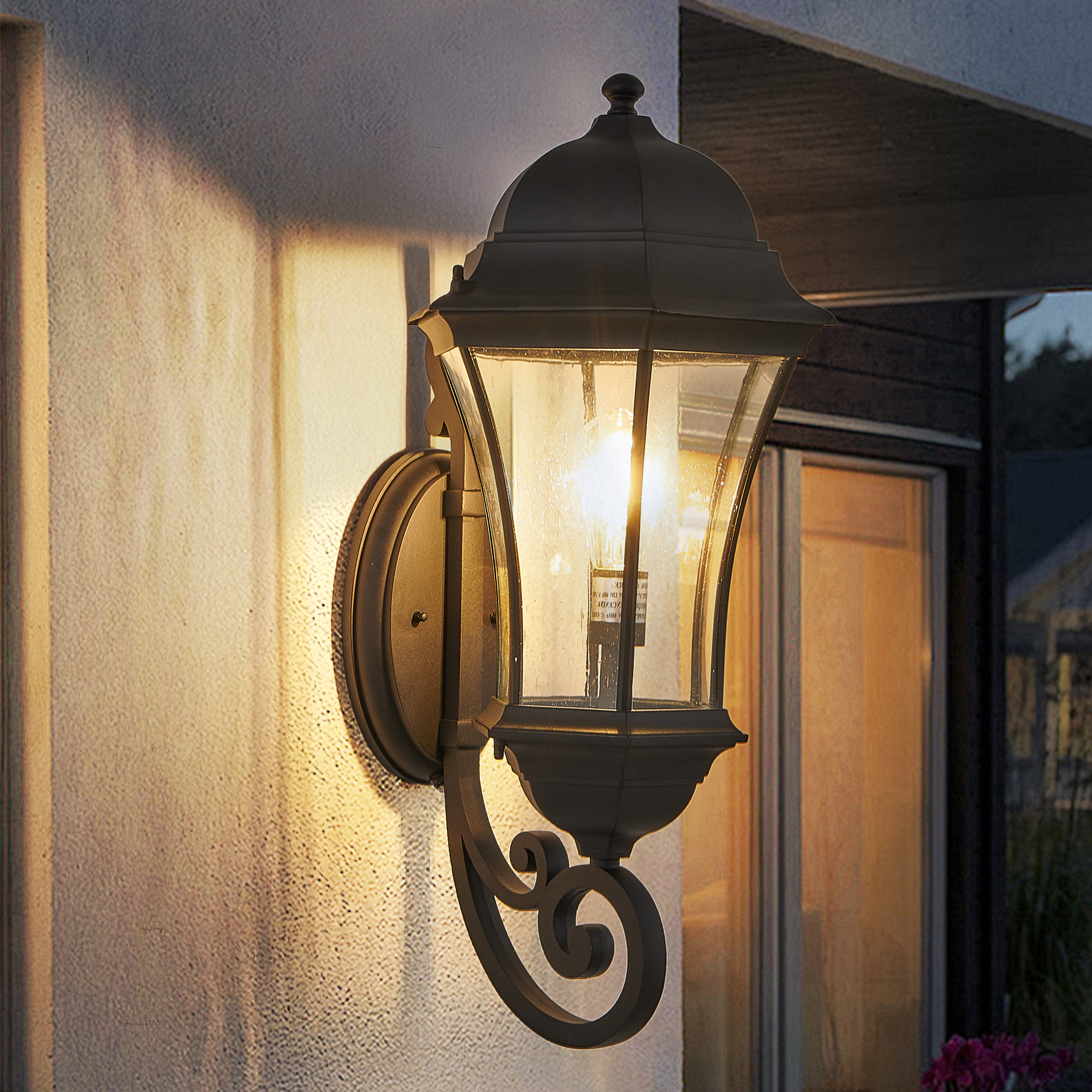 27″(H) 1-Pack Outdoor Wall Lantern with Dusk to Dawn Sensor, Black Weatherrproof Exterior Light Fixture with Clear Bubble Glass, Vintage Wall Sconce for Porch, Patio, Entryway, and Garage (No Bulb)