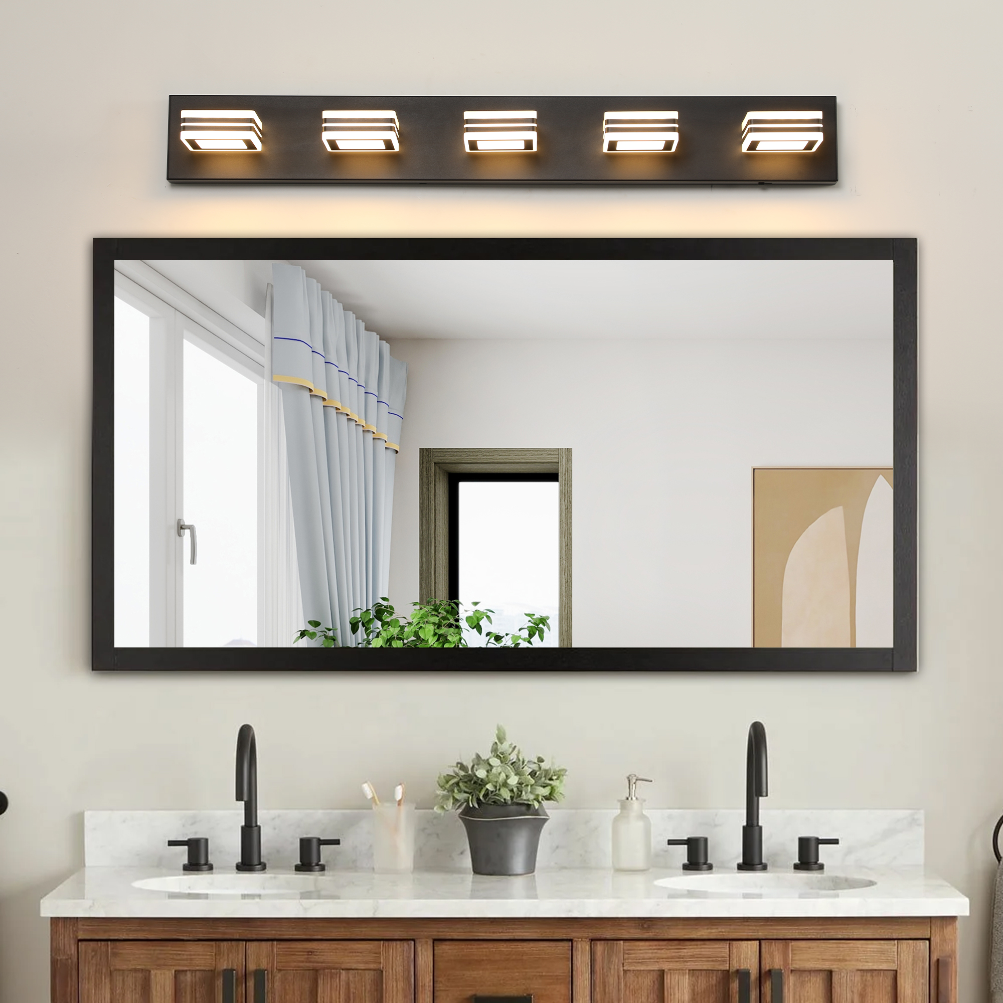 34″ Modern 5-Light LED Vanity Light – Sleek Bathroom Wall Fixture, Iron & Acrylic, Dimmable & Energy-Efficient, Ideal for Mirror Lighting