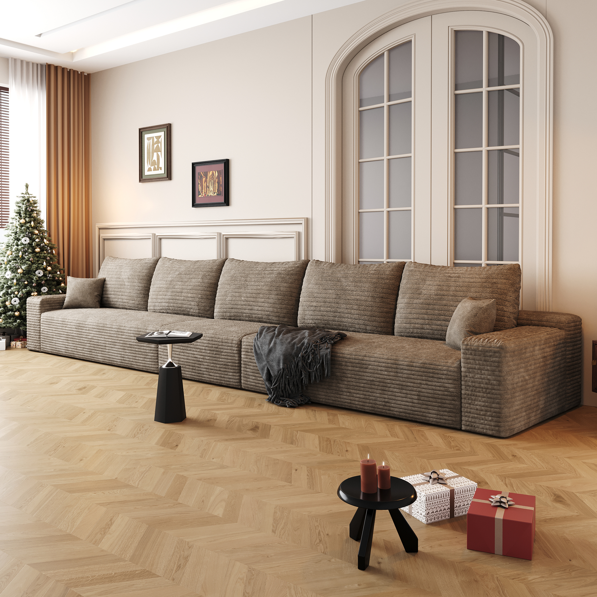 168″ Cloud Sectional Couch,Modern Modular Sofa with Deep Seat, Upholstered Couches for Living Room Bedroom,No Assembly Required,Camel (Plush Corduroy Fabric)