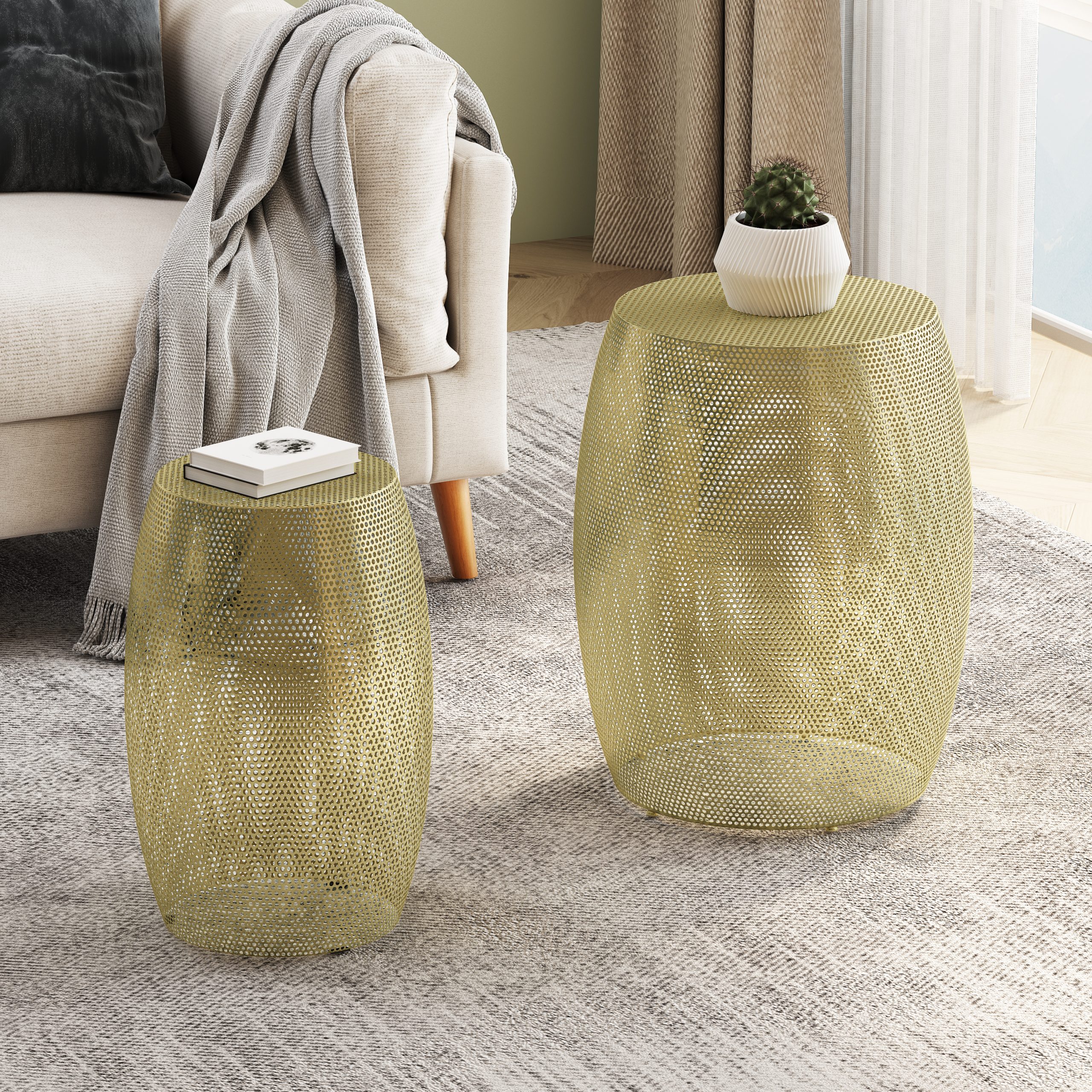 Round Metal Hollow Side Table Set