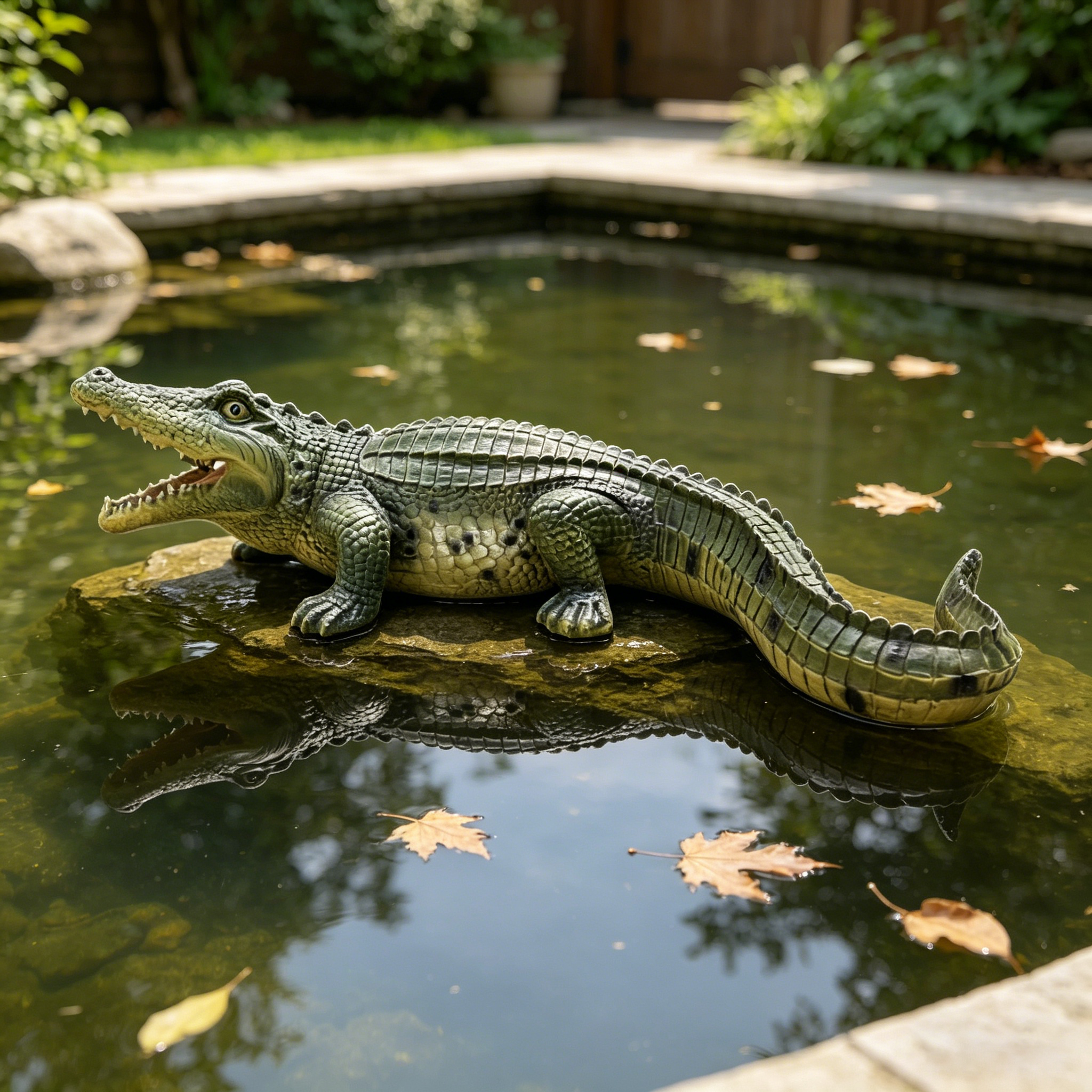 23" Simulated Crocodile Garden Statue, Resin Animal Ornament, Creative Indoor & Outdoor Decor for Garden, Porch, Pond & Backyard - Image 2