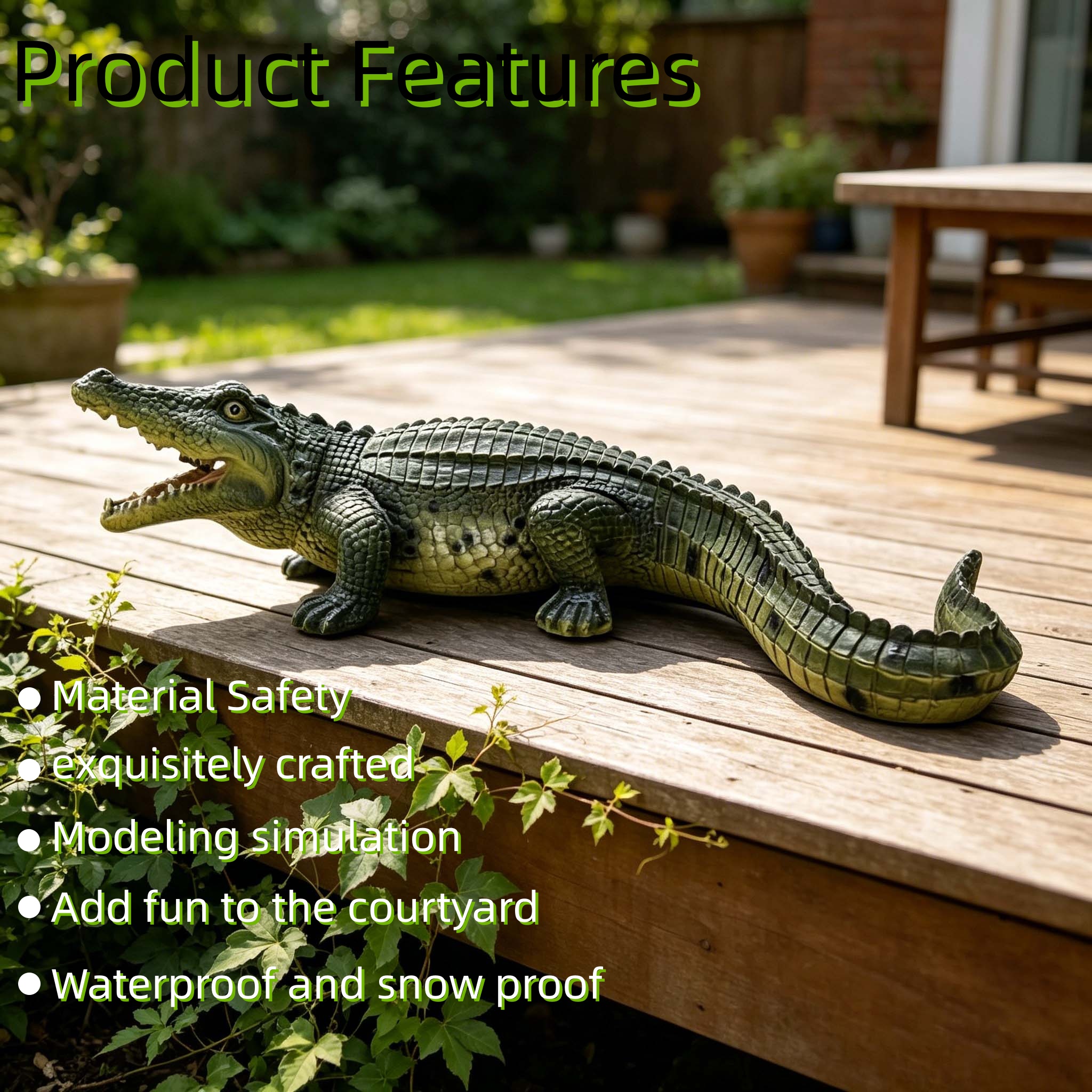 23" Simulated Crocodile Garden Statue, Resin Animal Ornament, Creative Indoor & Outdoor Decor for Garden, Porch, Pond & Backyard - Image 4