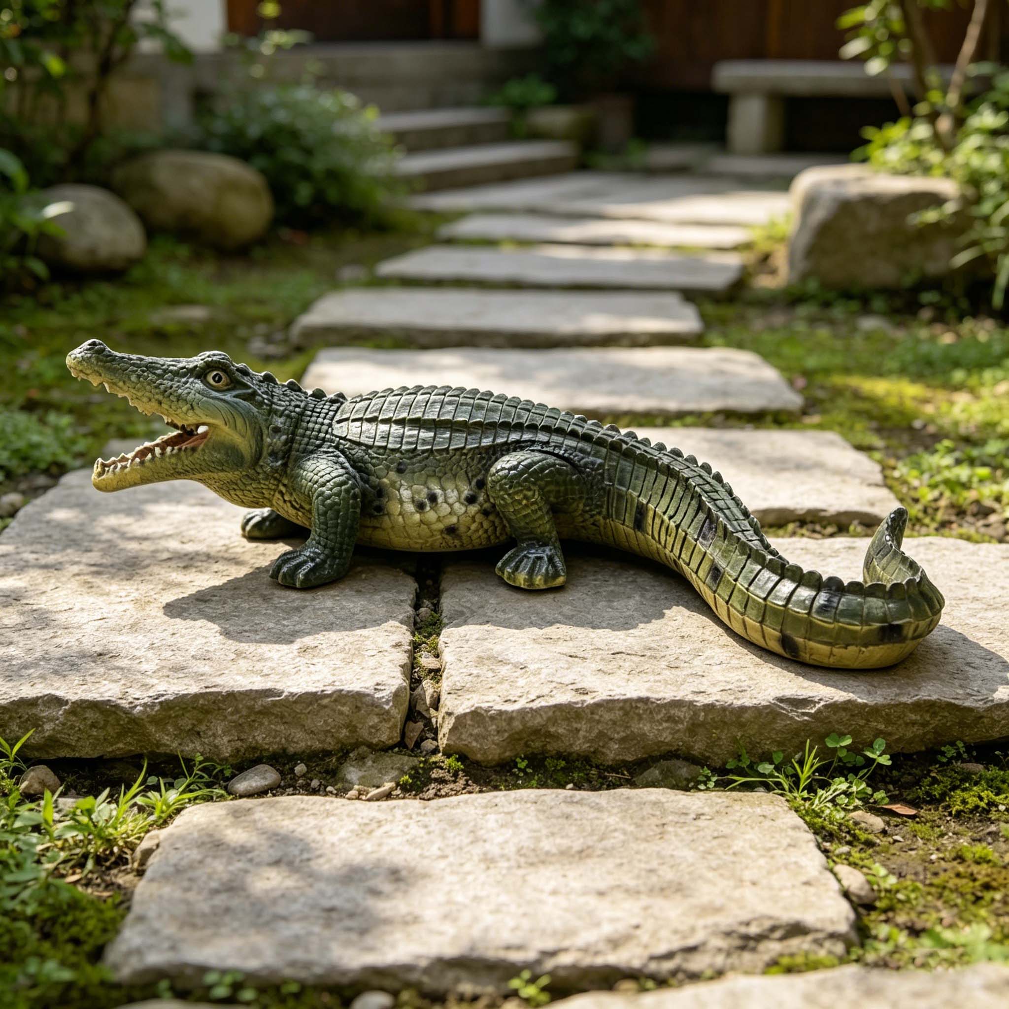 23" Simulated Crocodile Garden Statue, Resin Animal Ornament, Creative Indoor & Outdoor Decor for Garden, Porch, Pond & Backyard - Image 6