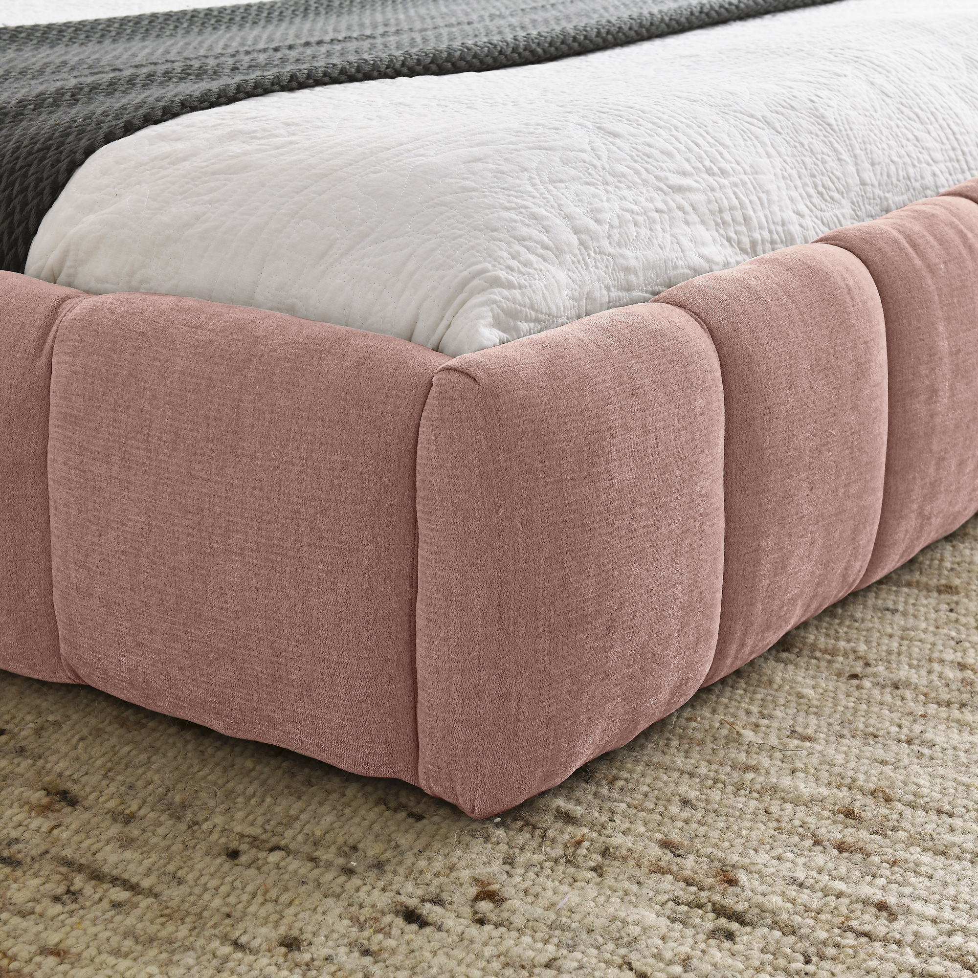 Queen Size Upholstered Bed Frame with Thick Fabric, Chenille Fabric Grounded Queen Size Platform Bed with Headboard and Solid Frame. No Box Spring Needed, PINK(68''*86.5''*23.5'') - Image 5