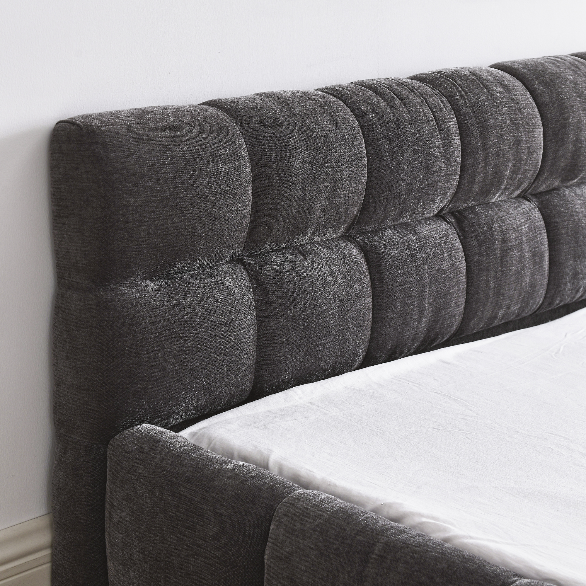 Queen Size Upholstered Bed Frame with Thick Fabric, Chenille Fabric Grounded Queen Size Platform Bed with Headboard and Solid Frame. No Box Spring Needed, Dark Grey(68''*86.5''*23.5'') - Image 4