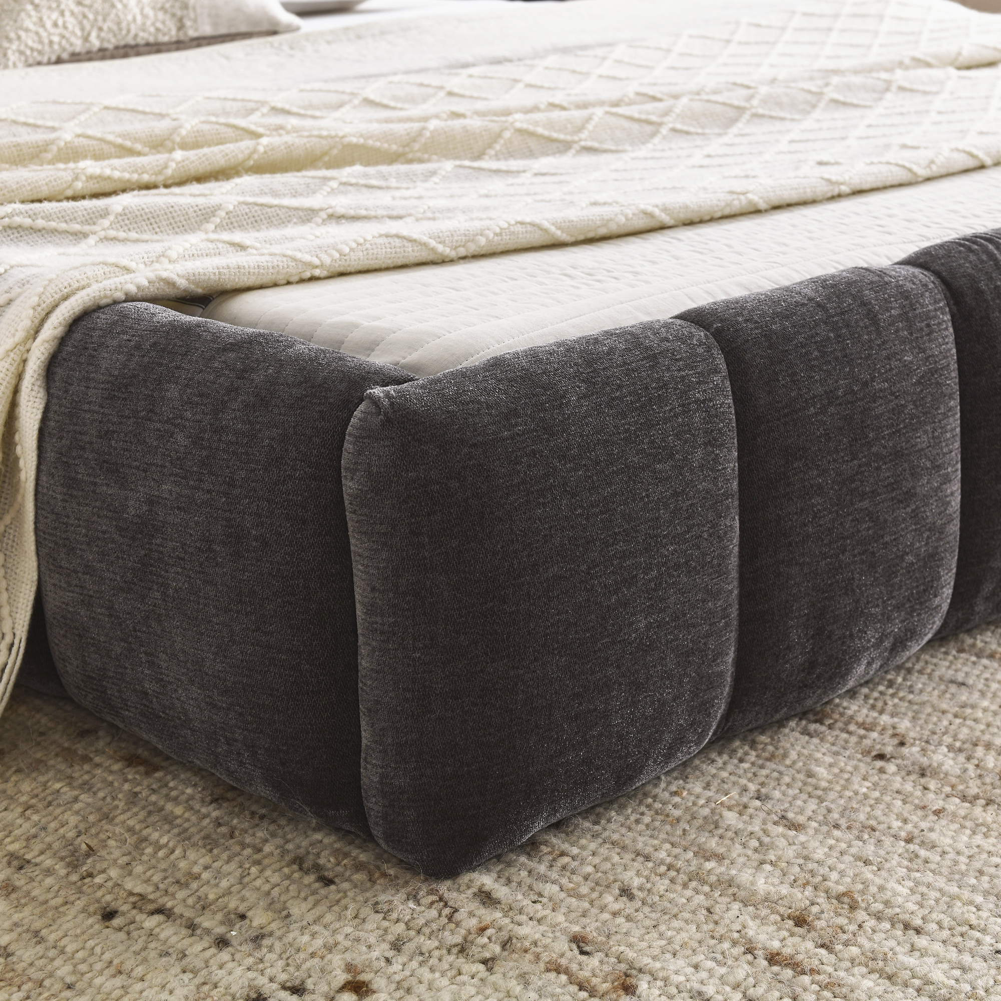 Queen Size Upholstered Bed Frame with Thick Fabric, Chenille Fabric Grounded Queen Size Platform Bed with Headboard and Solid Frame. No Box Spring Needed, Dark Grey(68''*86.5''*23.5'') - Image 5