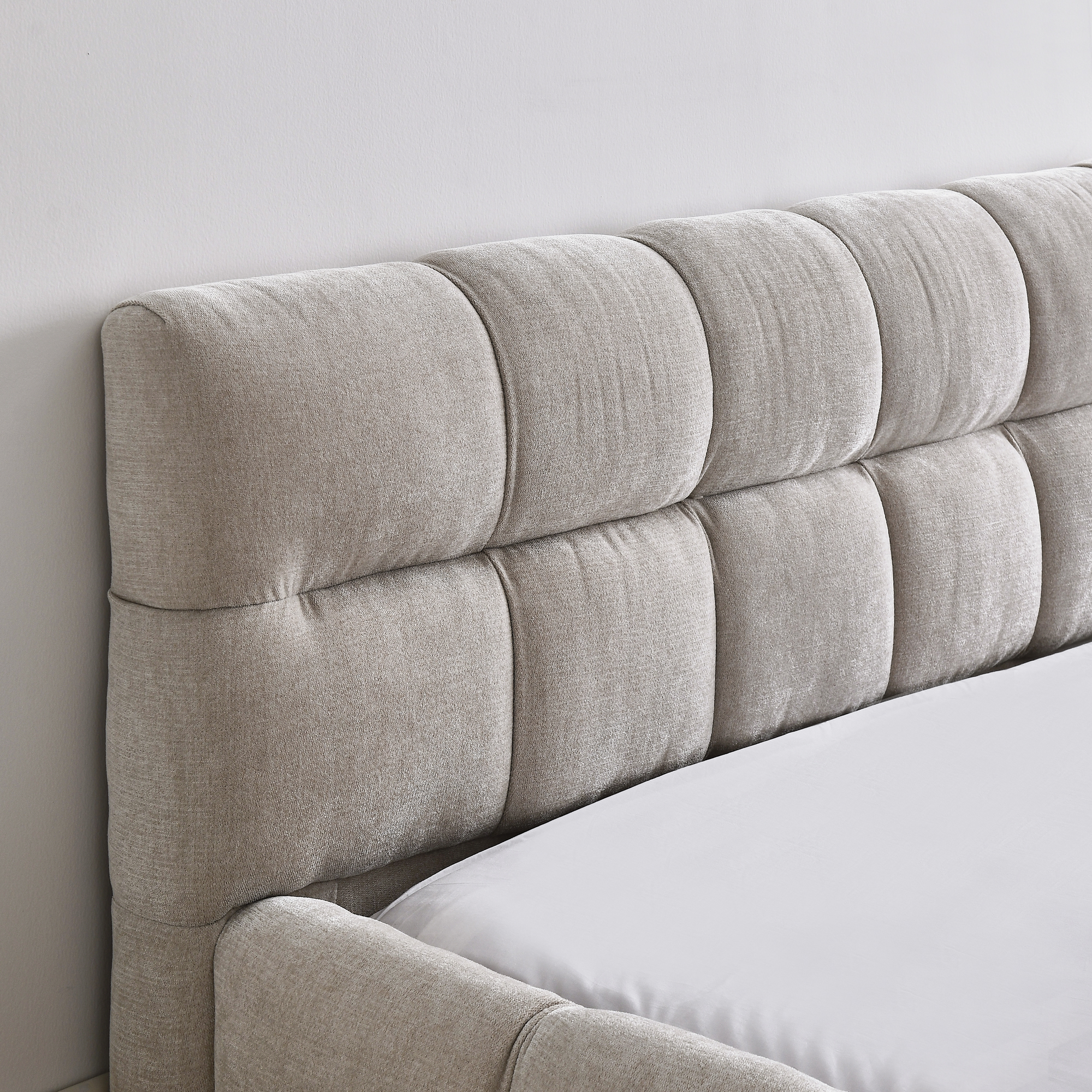 Queen Size Upholstered Bed Frame with Thick Fabric, Chenille Fabric Grounded Queen Size Platform Bed with Headboard and Solid Frame. No Box Spring Needed, Beige(68''*86.5''*23.5'') - Image 4