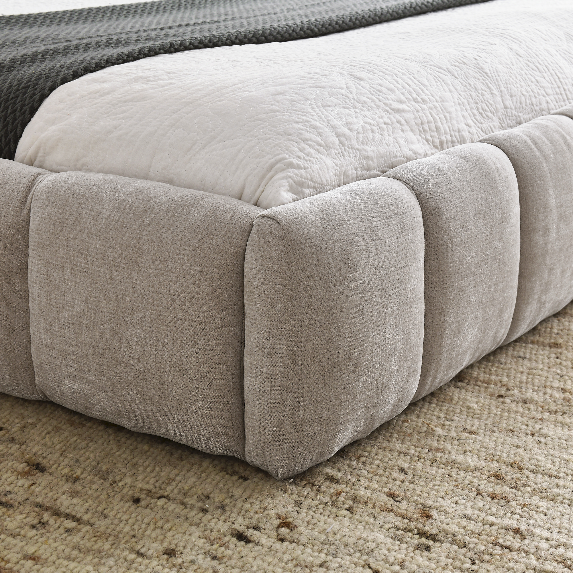 Queen Size Upholstered Bed Frame with Thick Fabric, Chenille Fabric Grounded Queen Size Platform Bed with Headboard and Solid Frame. No Box Spring Needed, Beige(68''*86.5''*23.5'') - Image 5
