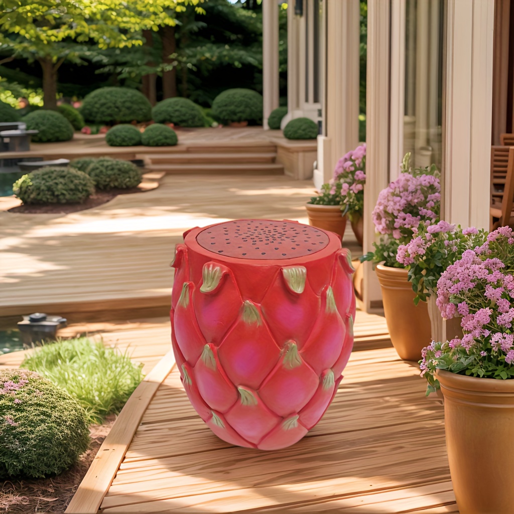 13.4" Oversized Resin Dragon Fruit Stool, Multi-Purpose Side Table & Plant Stand, Decorative Furniture for Home, Garden, Patio, Indoor & Outdoor Use - Image 2
