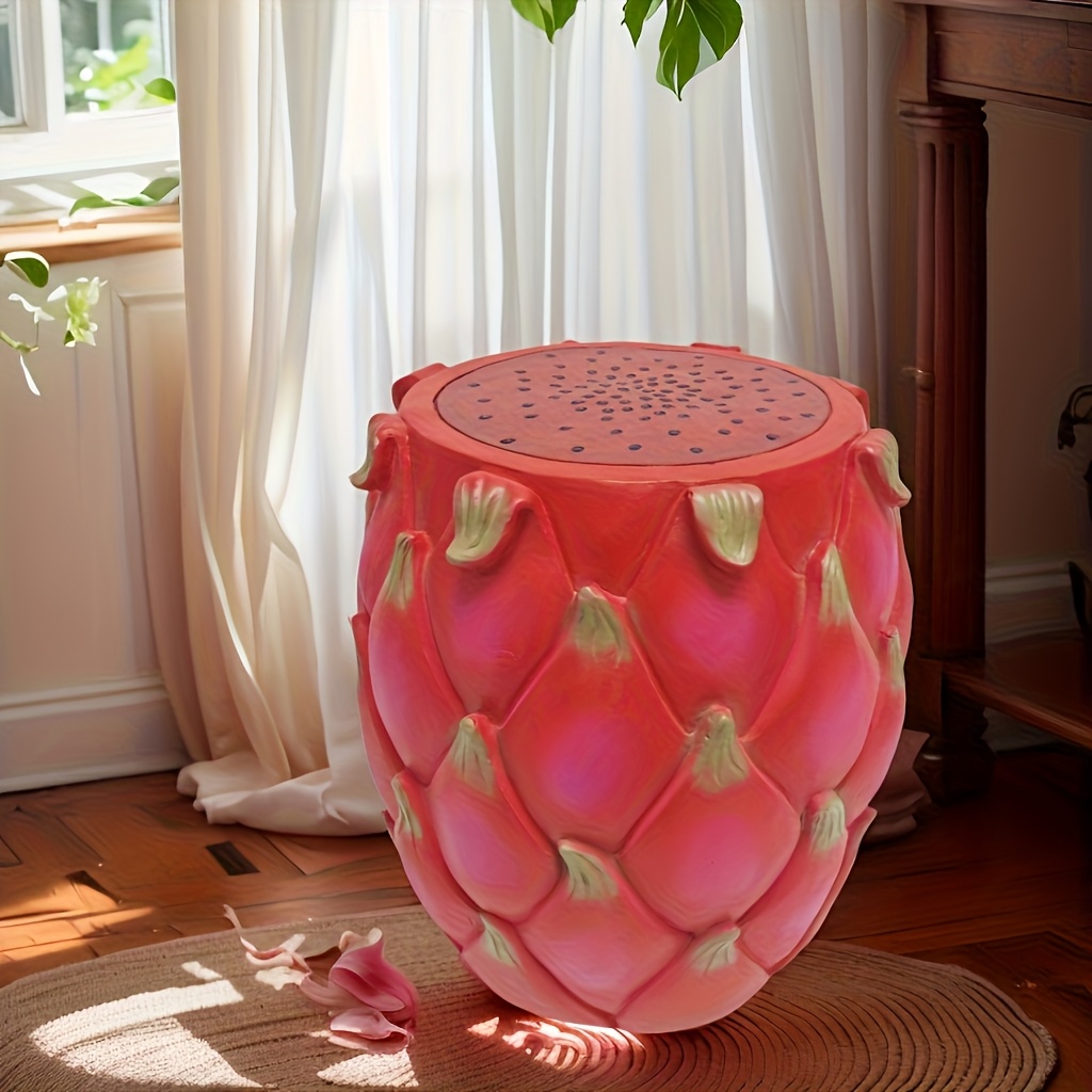 13.4" Oversized Resin Dragon Fruit Stool, Multi-Purpose Side Table & Plant Stand, Decorative Furniture for Home, Garden, Patio, Indoor & Outdoor Use - Image 4