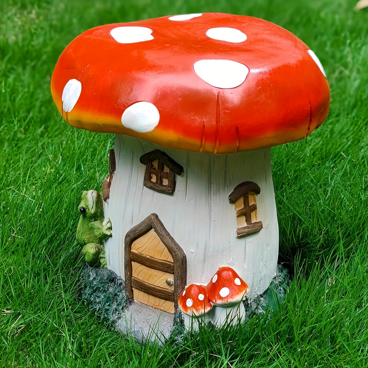 l13.4" Mushroom House Garden Stool, Oversized Resin Sculpture & Fairy Forest Base, Decorative Stool for Home, Courtyard, Lawn, Indoor & Outdoor Spring & Summer Decoration - Image 2
