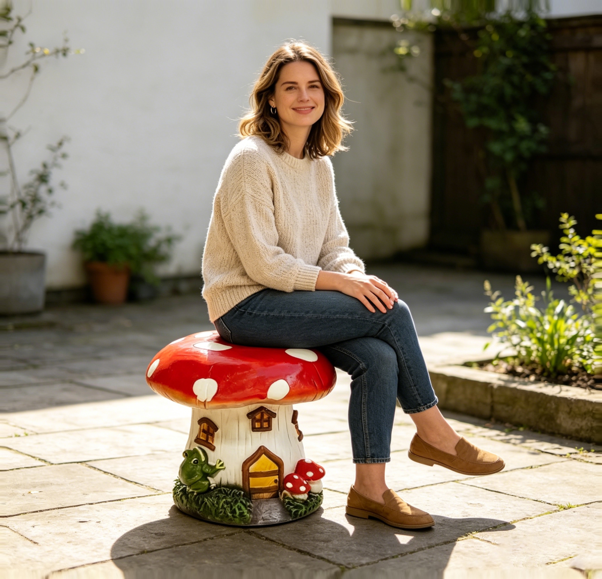 l13.4" Mushroom House Garden Stool, Oversized Resin Sculpture & Fairy Forest Base, Decorative Stool for Home, Courtyard, Lawn, Indoor & Outdoor Spring & Summer Decoration - Image 4