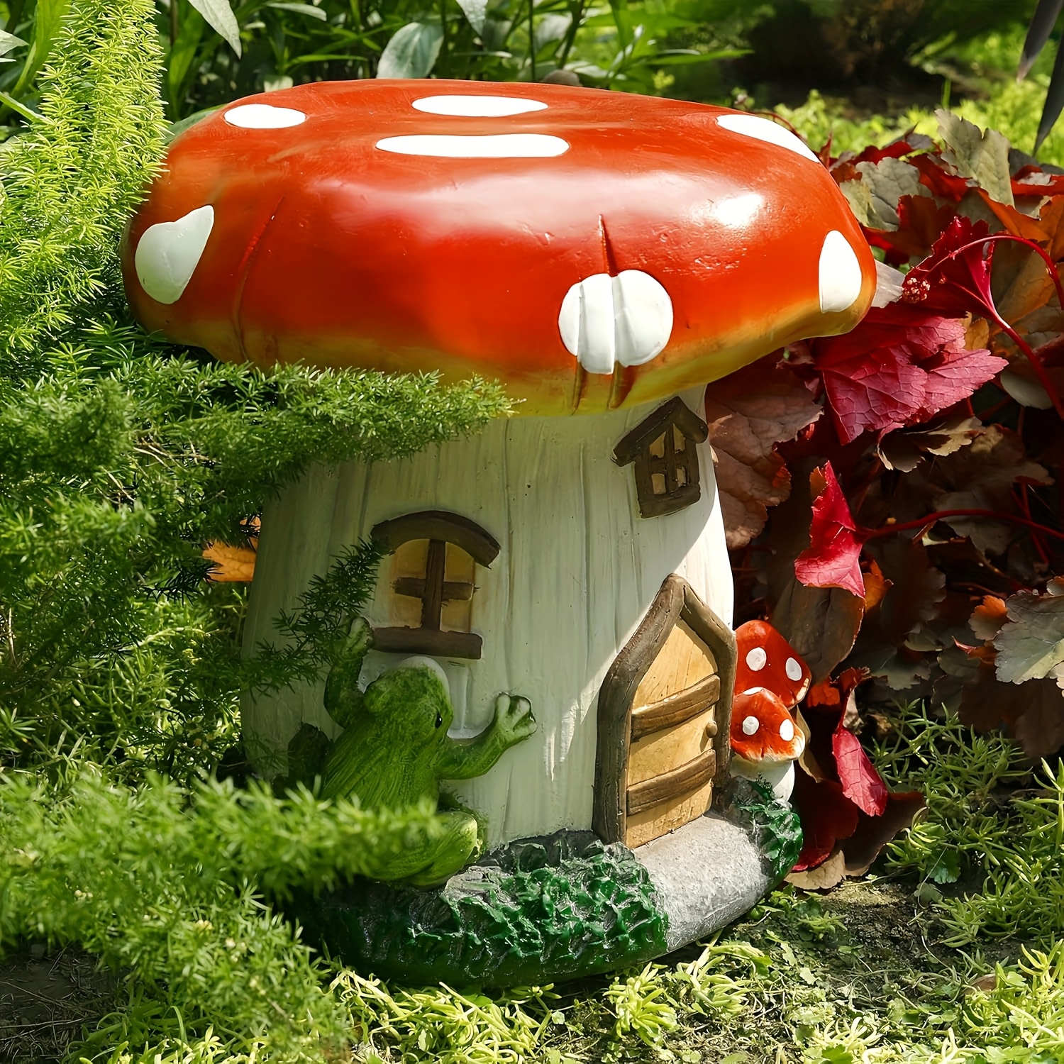 l13.4" Mushroom House Garden Stool, Oversized Resin Sculpture & Fairy Forest Base, Decorative Stool for Home, Courtyard, Lawn, Indoor & Outdoor Spring & Summer Decoration - Image 3