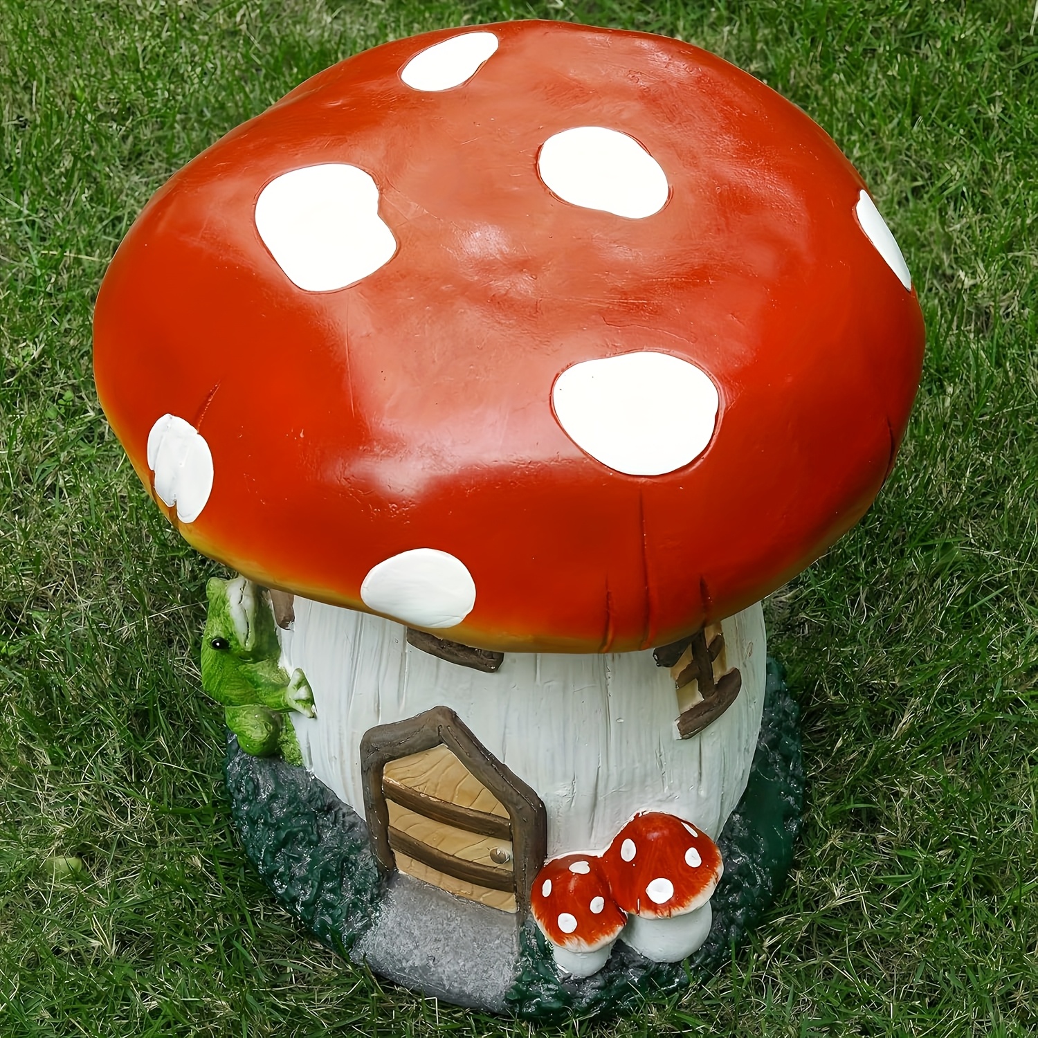 l13.4" Mushroom House Garden Stool, Oversized Resin Sculpture & Fairy Forest Base, Decorative Stool for Home, Courtyard, Lawn, Indoor & Outdoor Spring & Summer Decoration - Image 6