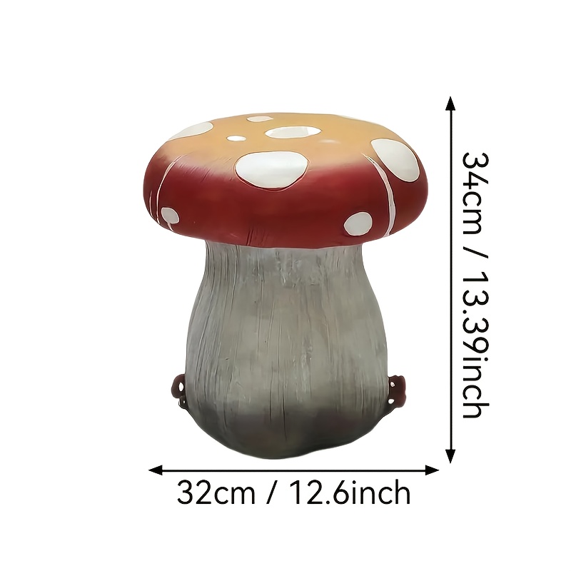 13.4" Oversized Mushroom Statue Stool, Resin Garden Stool with Forest Base, Multi-Purpose Decorative Stool for Courtyard, Lawn, Indoor & Outdoor Summer Decoration - Image 5
