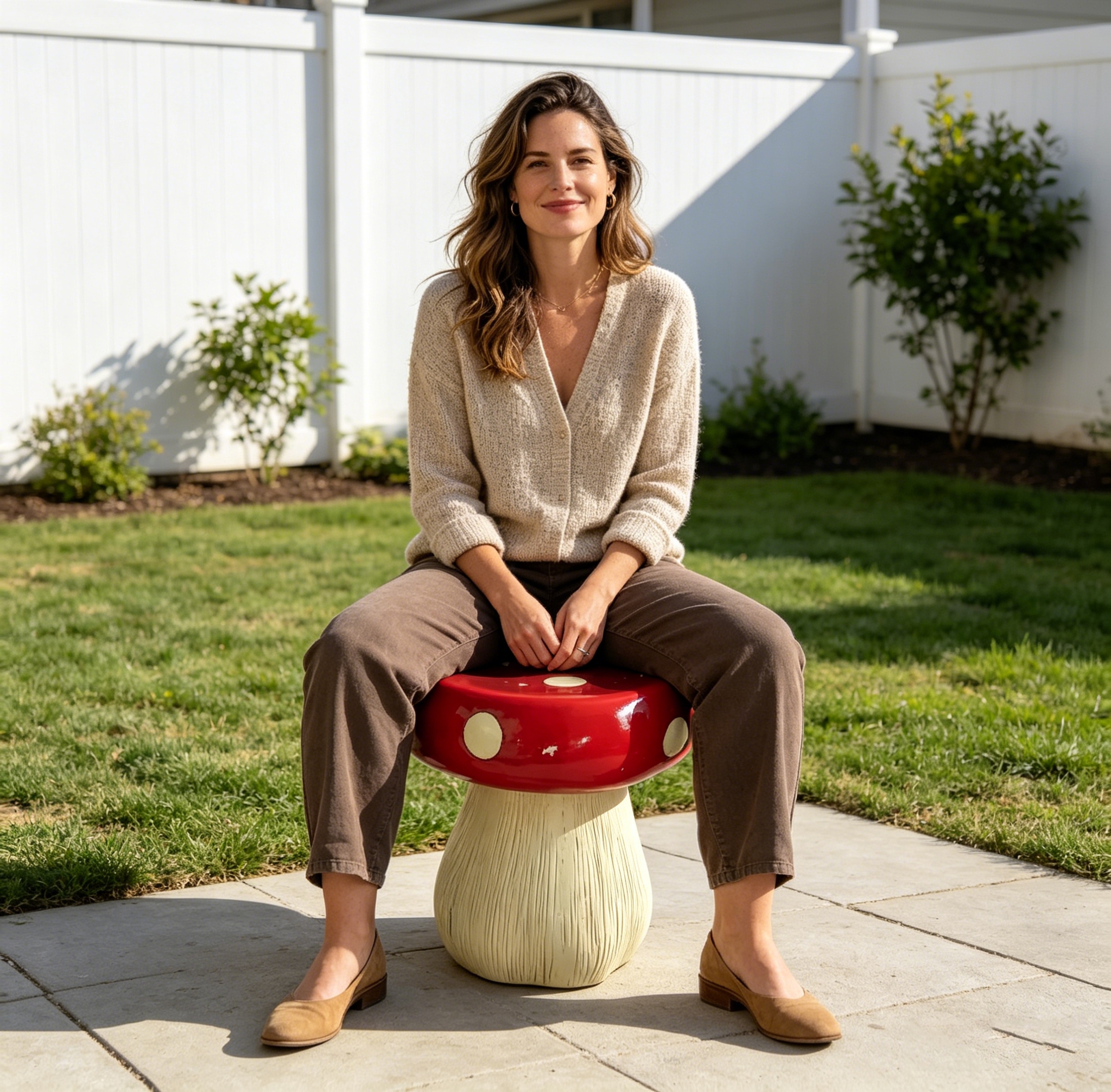 13.8" Oversized Mushroom Statue Stool, Resin Garden Stool with Forest Base, Multi-Purpose Decorative Stool for Courtyard, Lawn, Indoor & Outdoor Summer Decoration - Image 3