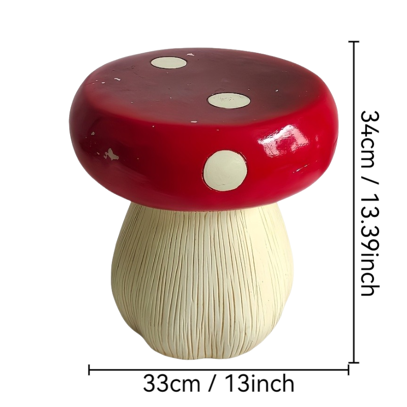 13.8" Oversized Mushroom Statue Stool, Resin Garden Stool with Forest Base, Multi-Purpose Decorative Stool for Courtyard, Lawn, Indoor & Outdoor Summer Decoration - Image 4