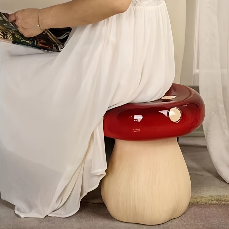 13.8" Oversized Mushroom Statue Stool, Resin Garden Stool with Forest Base, Multi-Purpose Decorative Stool for Courtyard, Lawn, Indoor & Outdoor Summer Decoration - Image 6