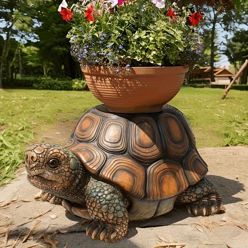 18" Garden Turtle Statue Stool, Simulated Animal Resin Sculpture, Multi-Purpose Decorative Stool for Living Room, Balcony, Office, Garden, Courtyard & Lawn - Image 2